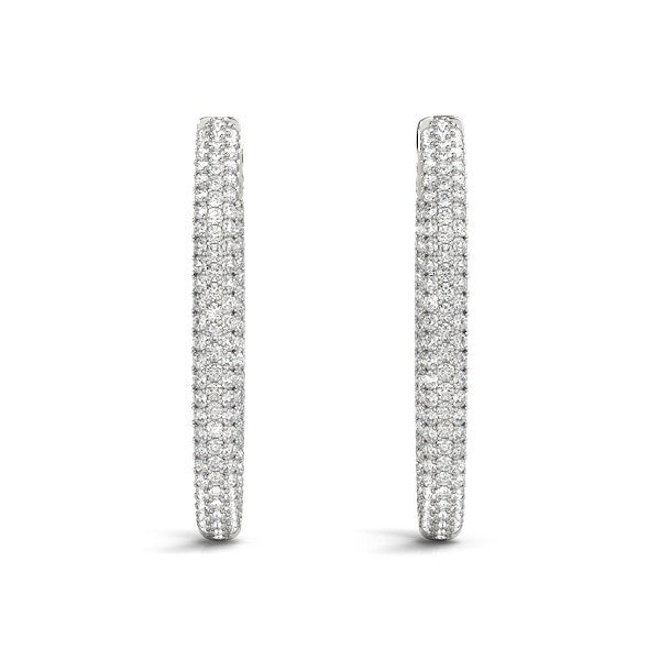 14k White Gold Diamond Hoop Double-Sided Three-Row Earrings (2 cttw)