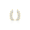 14k Yellow Gold Leaf Motif Climber Post Earrings with Marquise Cubic Zirconias
