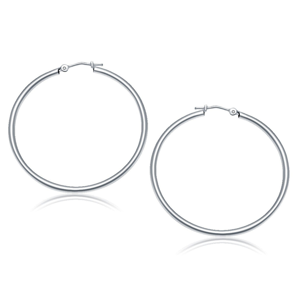 10k White Gold Polished Hoop Earrings (40mm)
