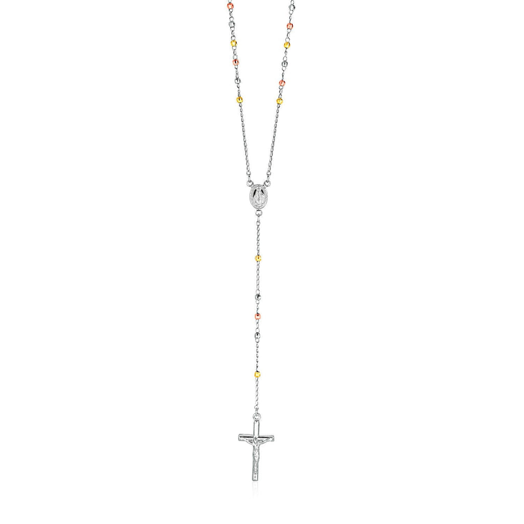 Three-Tone Rosary Chain and Bead Necklace in Sterling Silver