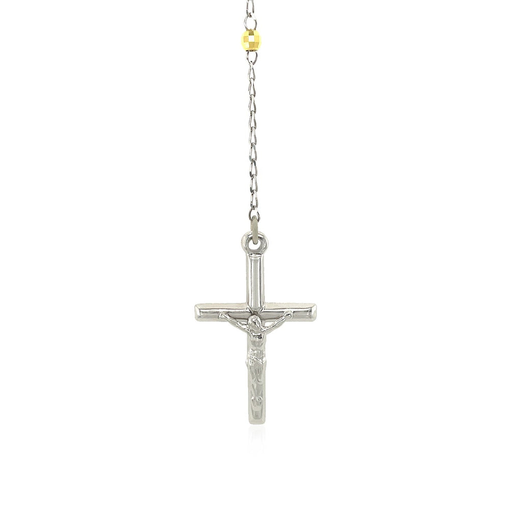 Three-Tone Rosary Chain and Bead Necklace in Sterling Silver