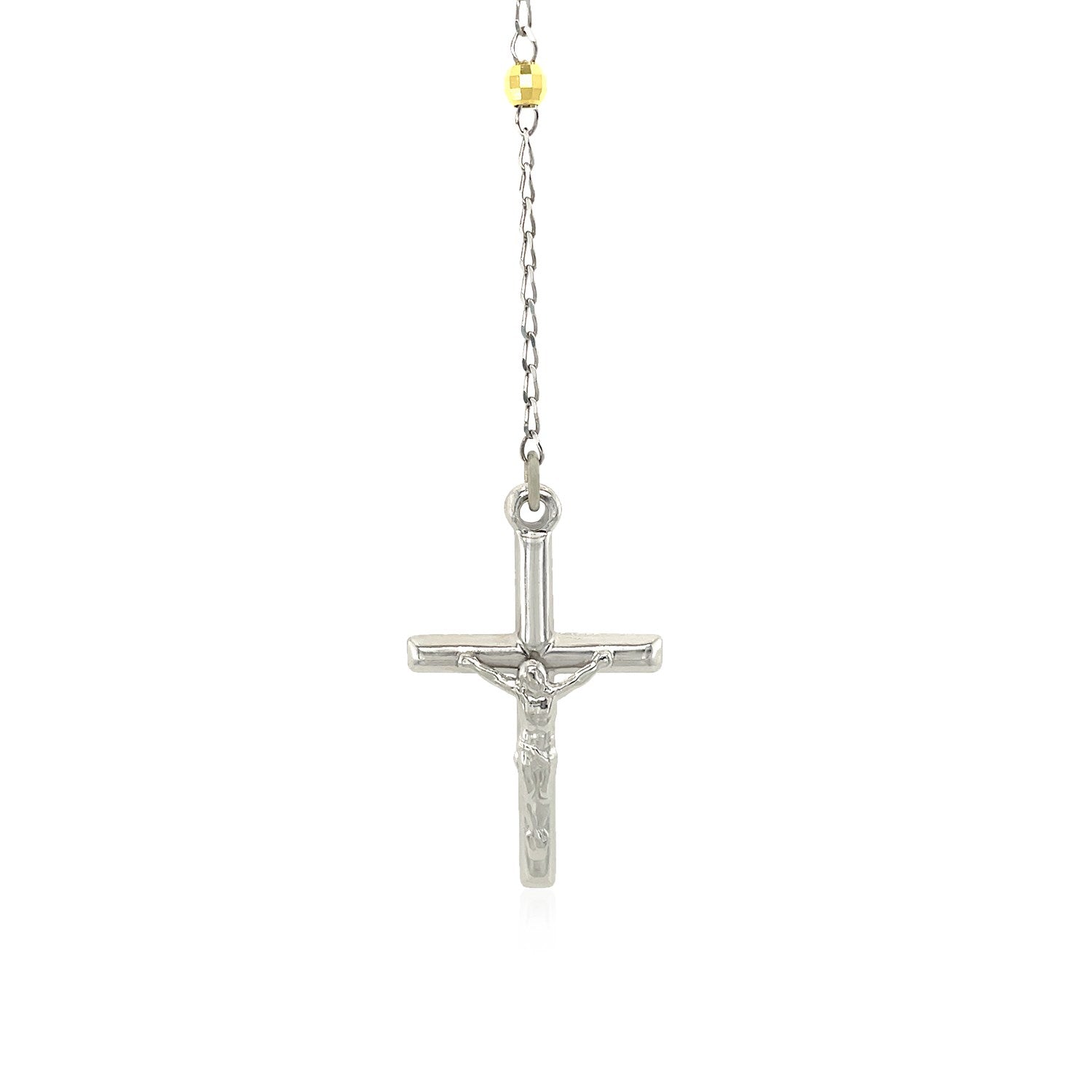 Three-Tone Rosary Chain and Bead Necklace in Sterling Silver