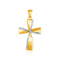 14k Two-Toned Yellow and White Gold Textured Cross Pendant