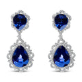 18K White Gold Blue Sapphire and Diamond 2.00 Cttw Diamond Halo Drop and Dangle Earrings (G-H Color, SI1-SI2 Clarity)