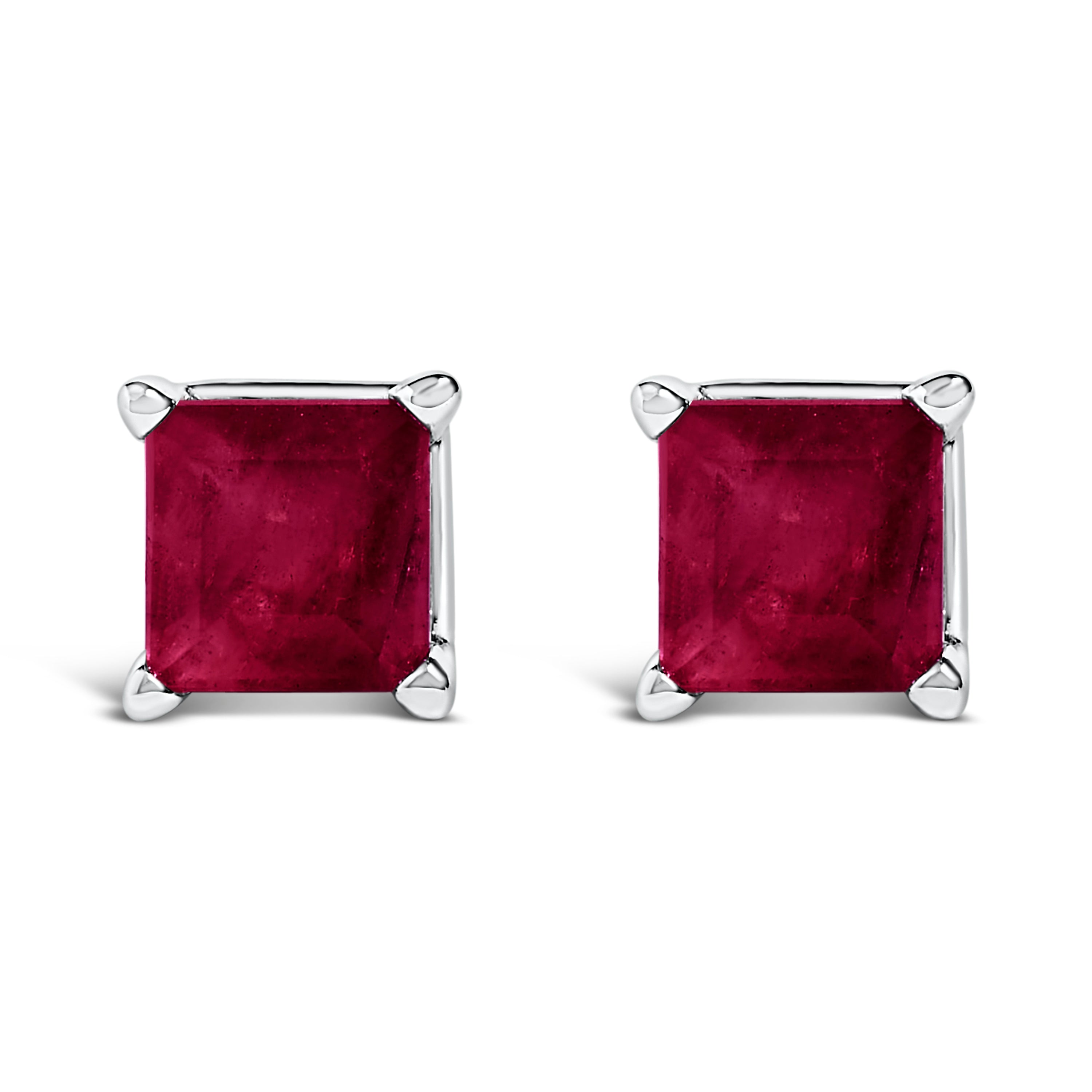 14K White Gold 5x5MM Princess Cut Purple Amethyst Solitaire Stud Earrings