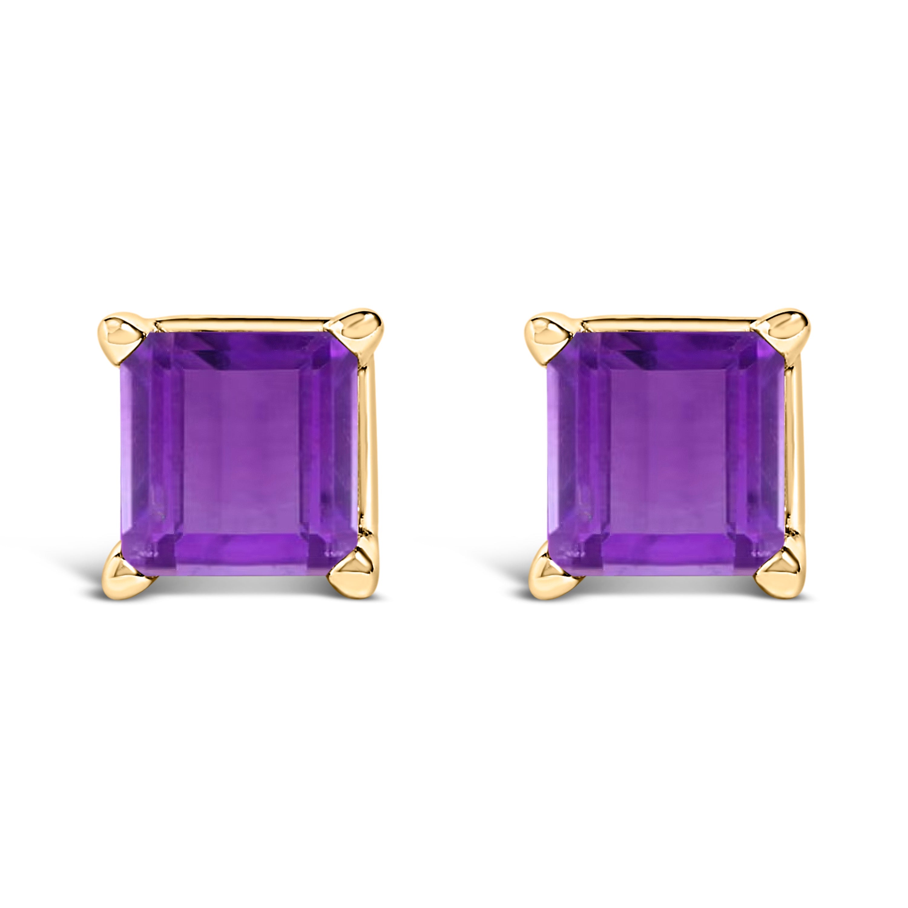 14K White Gold 5x5MM Princess Cut Purple Amethyst Solitaire Stud Earrings