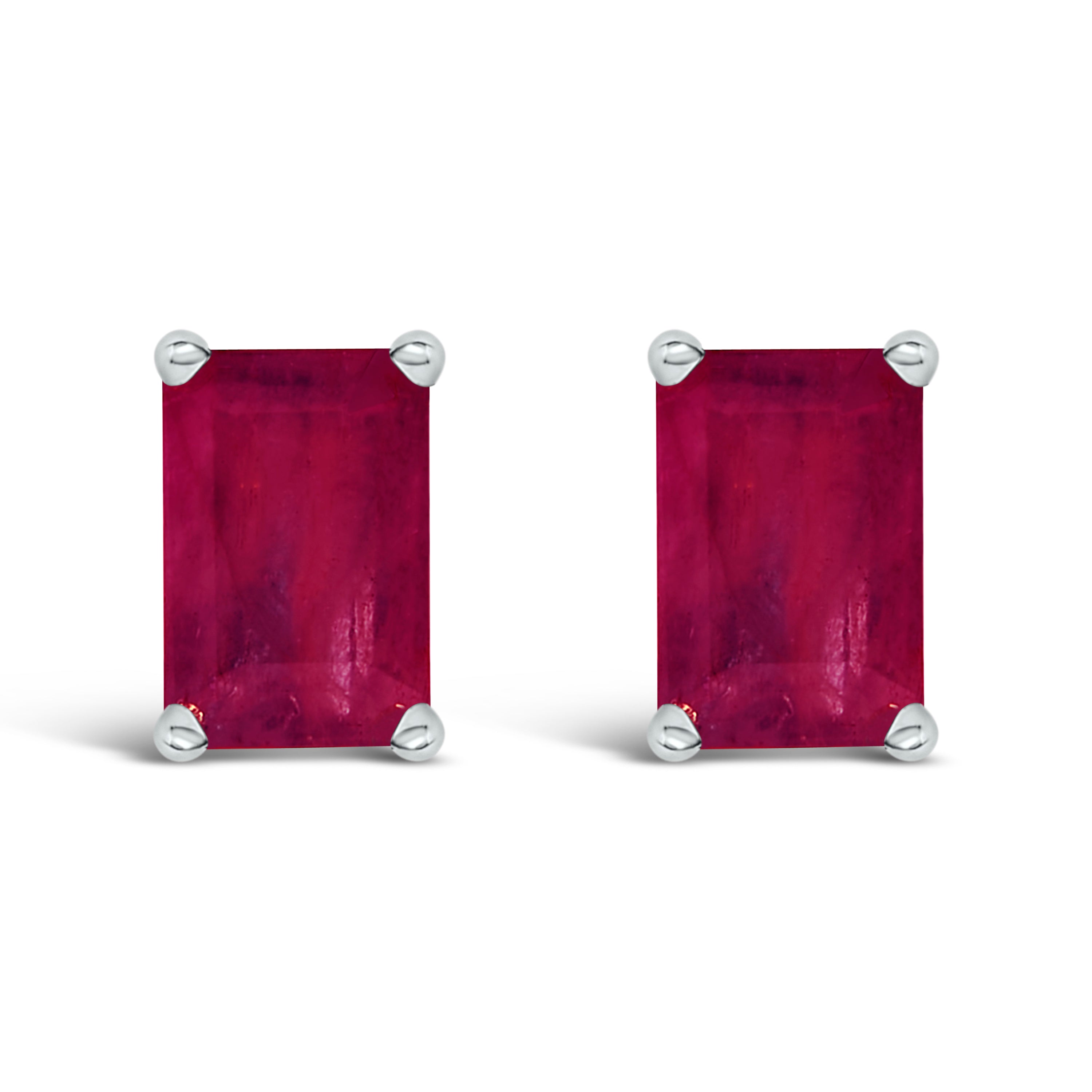 14K White Gold 6x4MM Emerald Shaped Amethyst Solitaire Stud Earrings