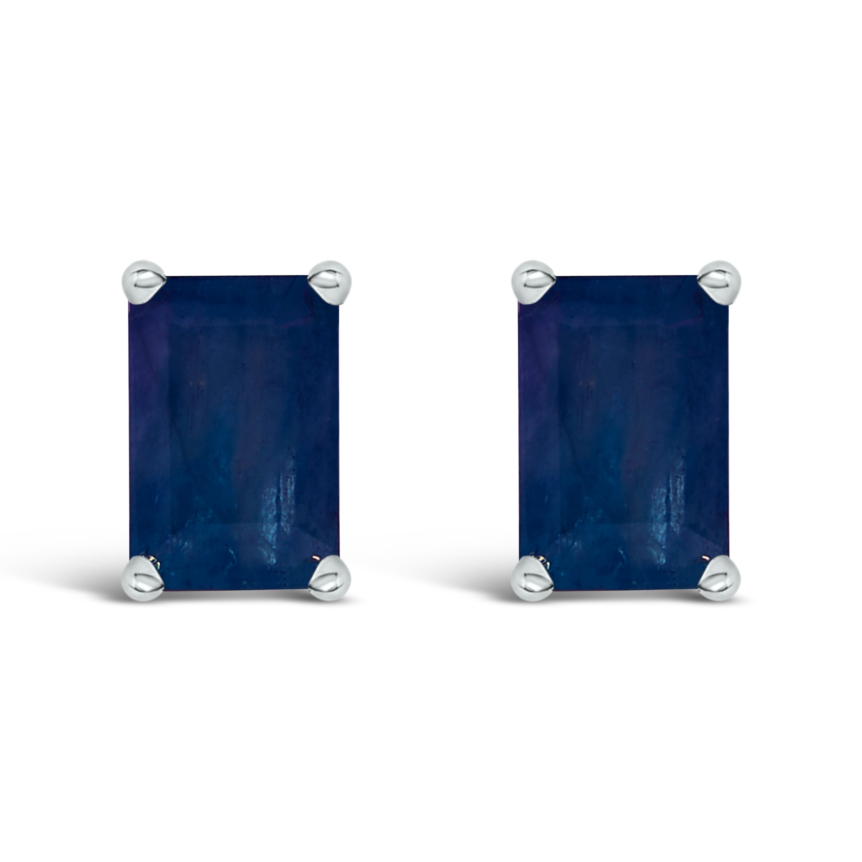 14K White Gold 6x4MM Emerald Shaped Amethyst Solitaire Stud Earrings