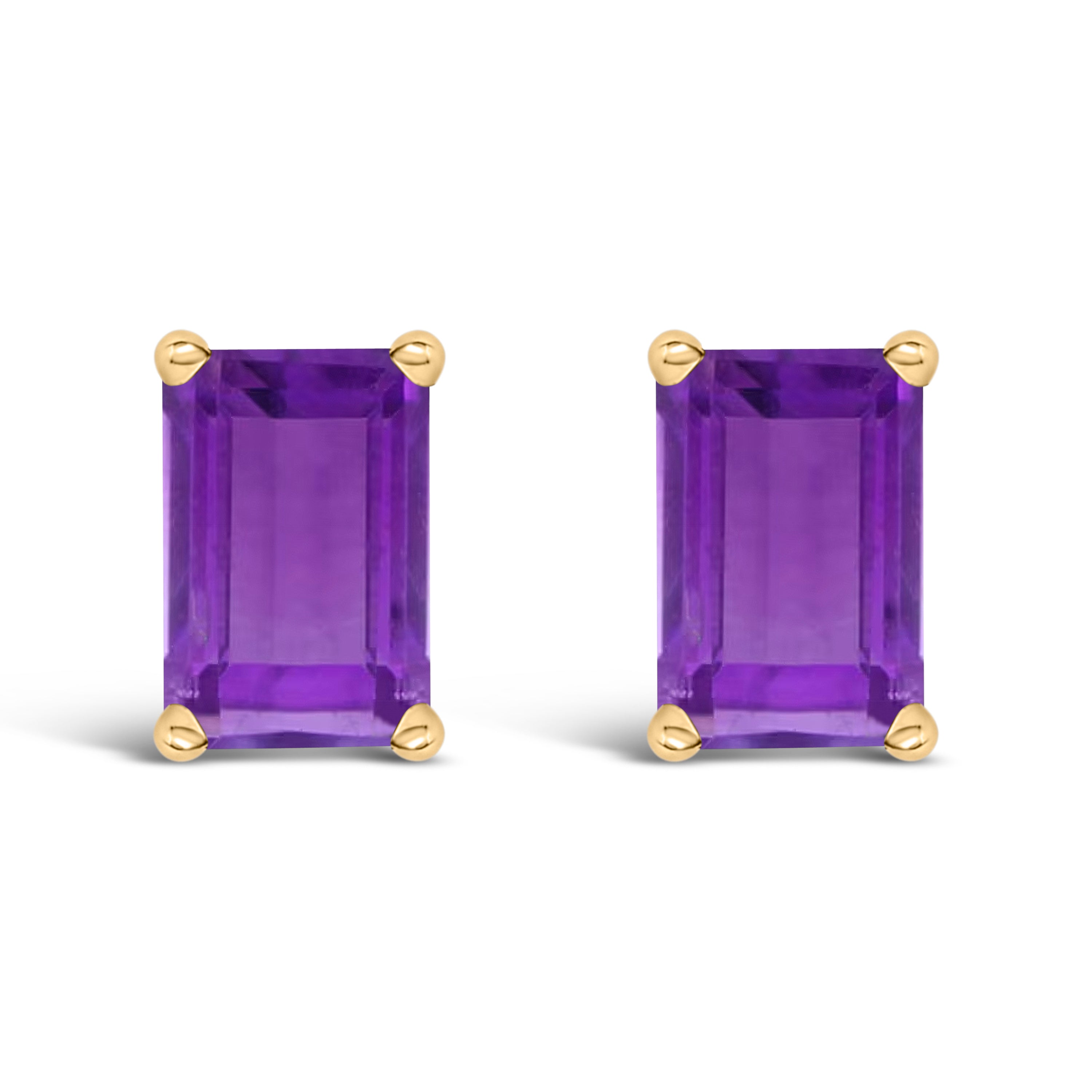 14K White Gold 6x4MM Emerald Shaped Amethyst Solitaire Stud Earrings