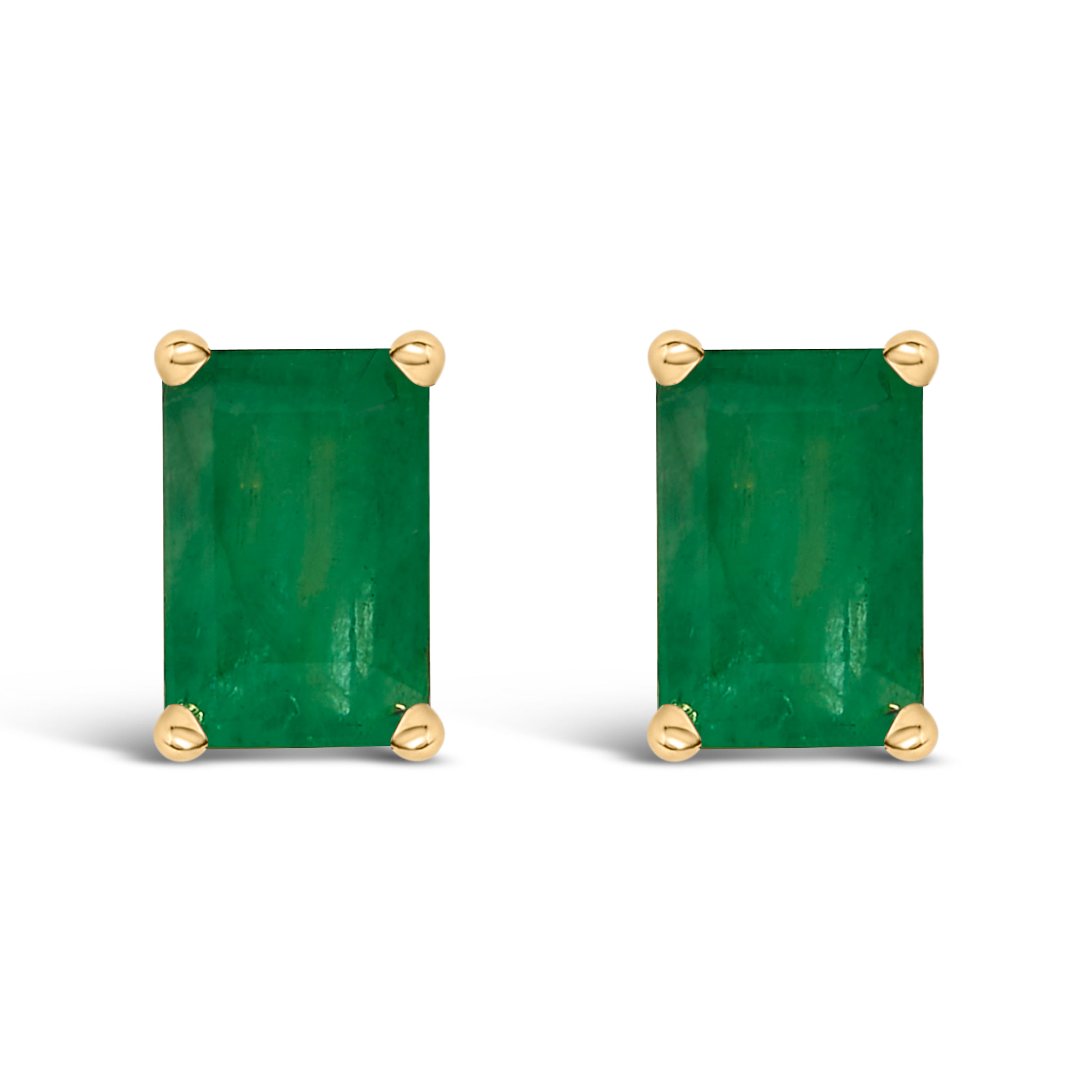 14K White Gold 6x4MM Emerald Shaped Amethyst Solitaire Stud Earrings