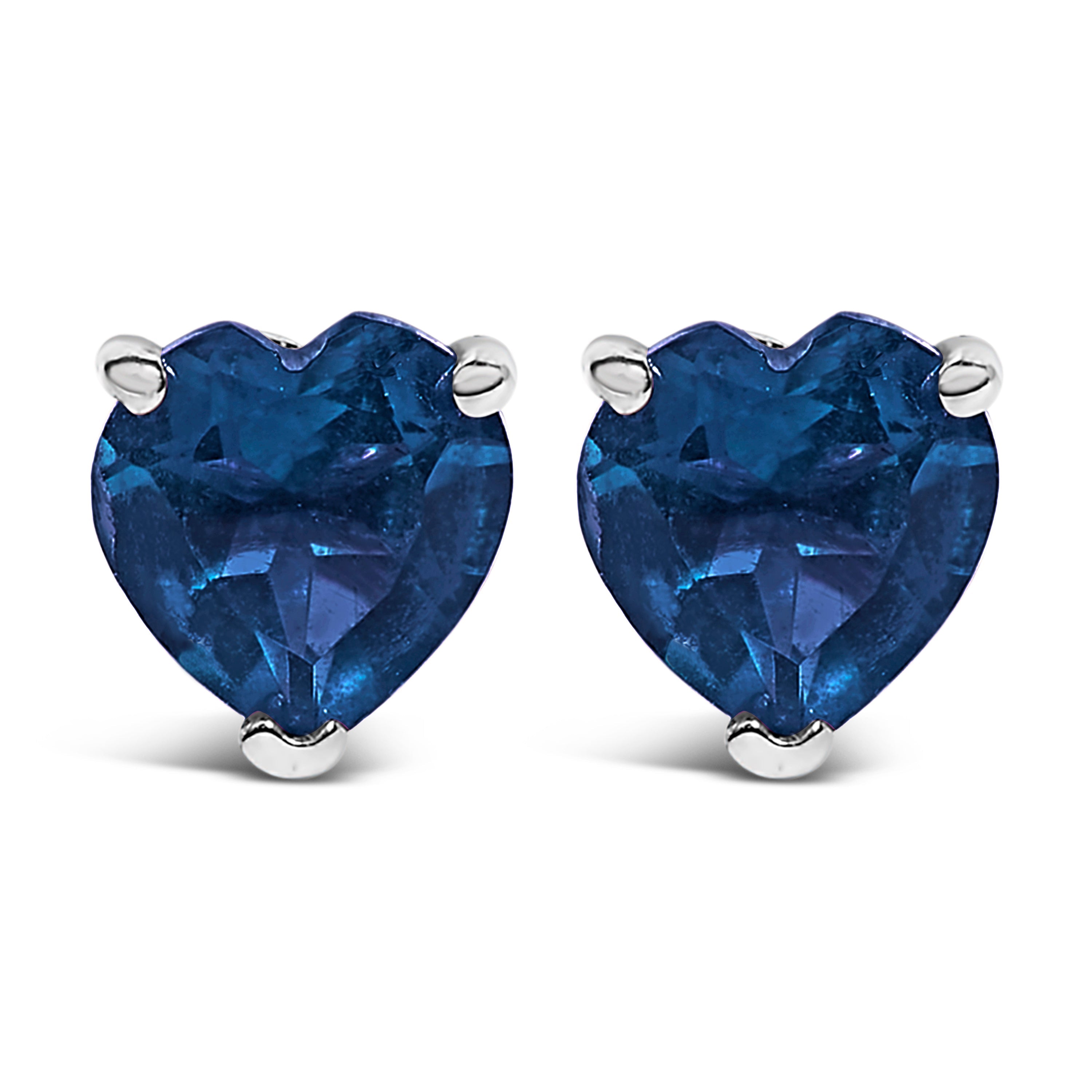 14K White Gold 5MM Heart Cut Purple Amethyst Solitaire Stud Earrings