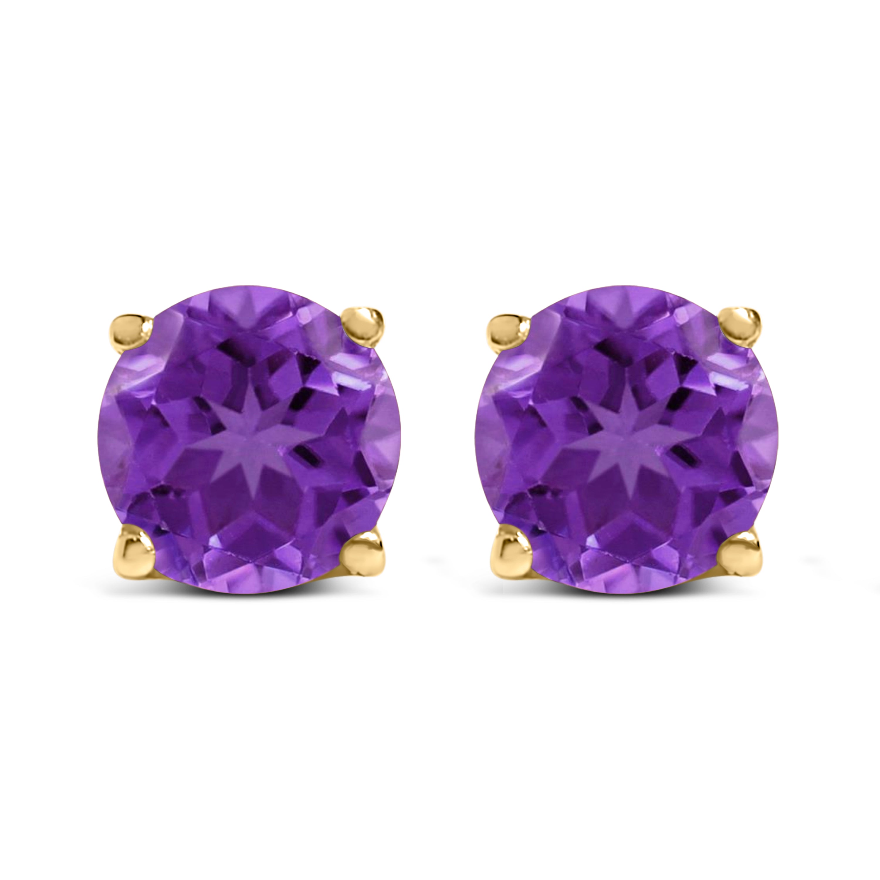 14K White Gold 5X5MM Round Purple Amethyst Solitaire Stud Earrings