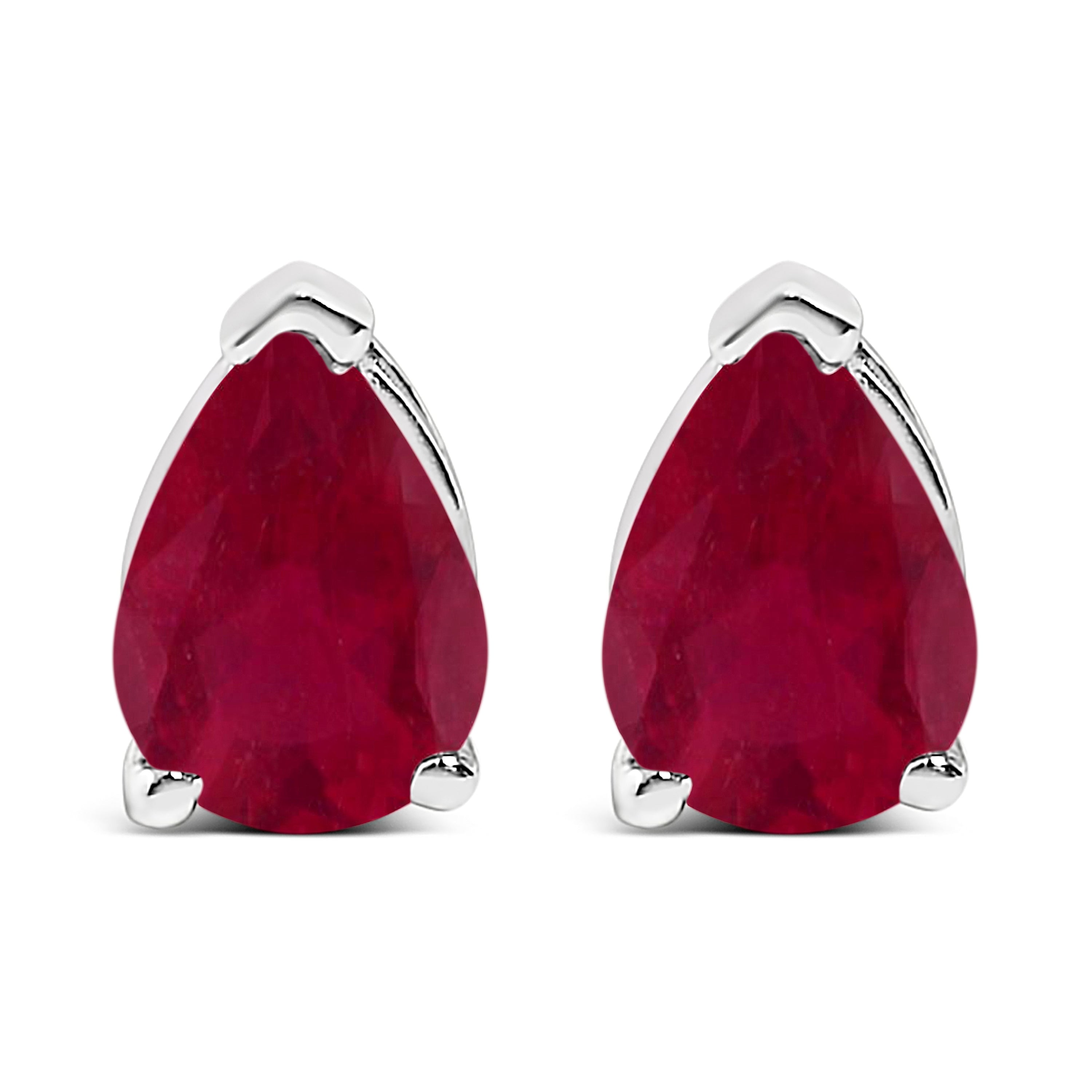 14K White Gold 6x4MM Pear Shaped Purple Amethyst Solitaire Stud Earrings