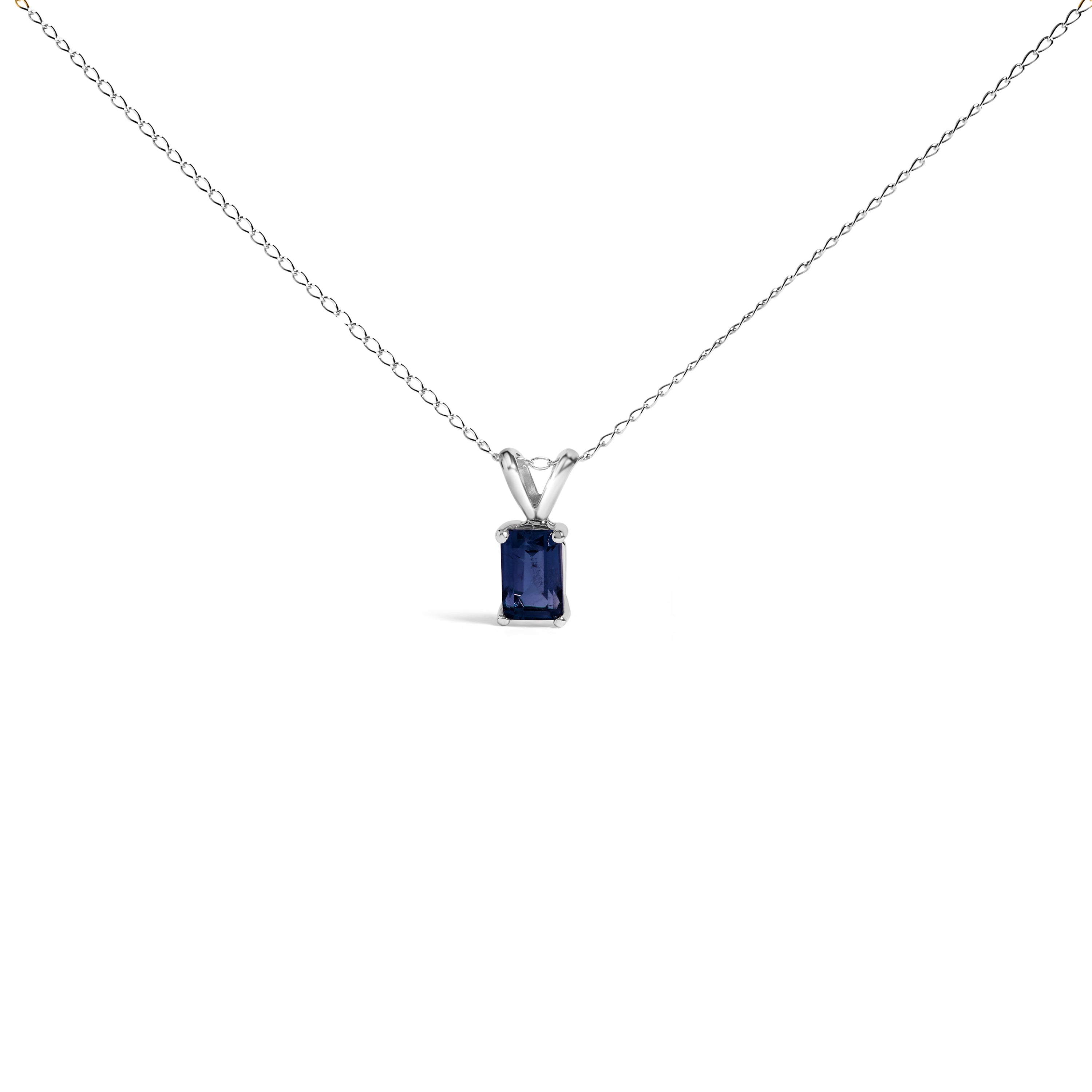 14K White Gold 6x4MM Emerald Cut Purple Amethyst Solitaire Pendant Necklace