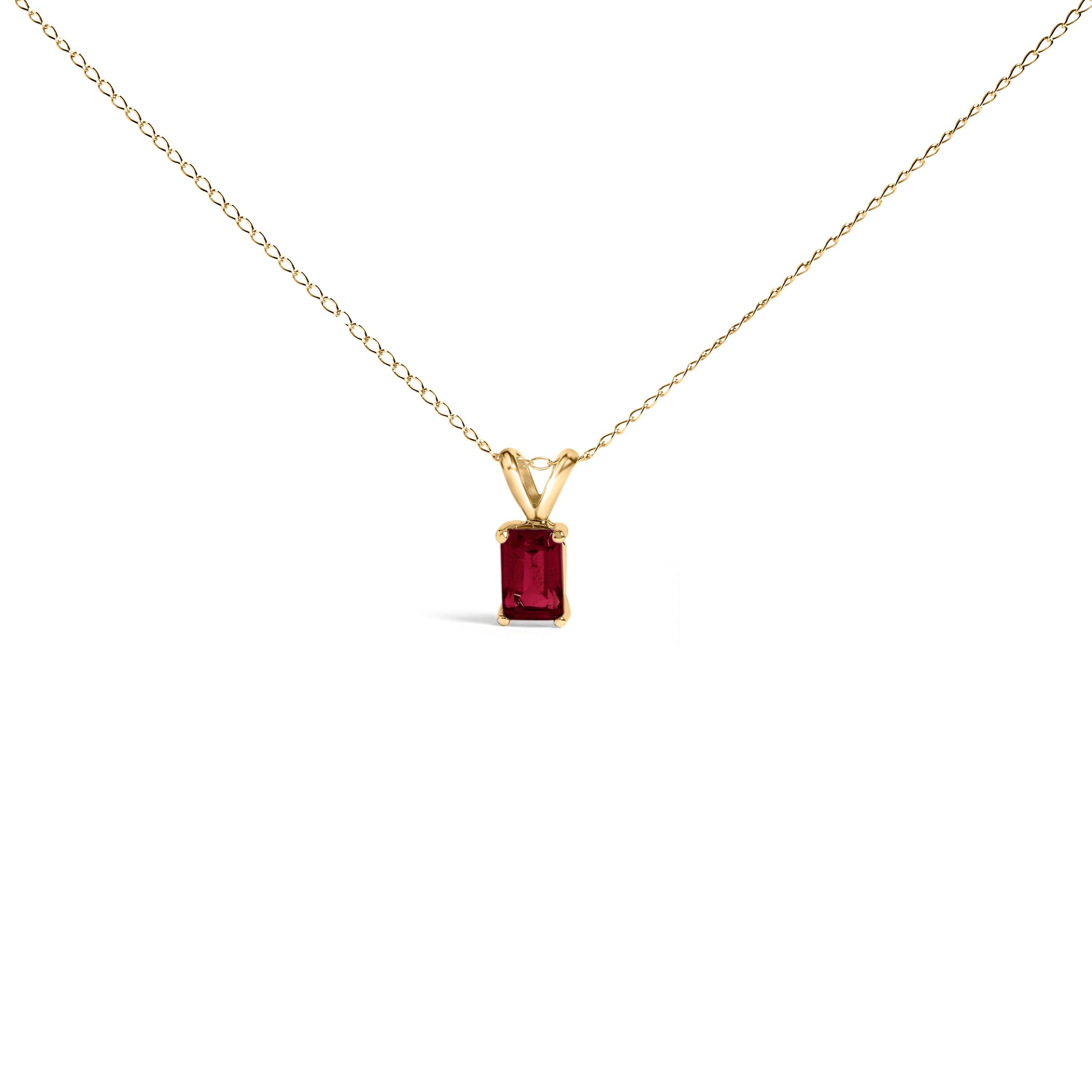 14K White Gold 6x4MM Emerald Cut Purple Amethyst Solitaire Pendant Necklace