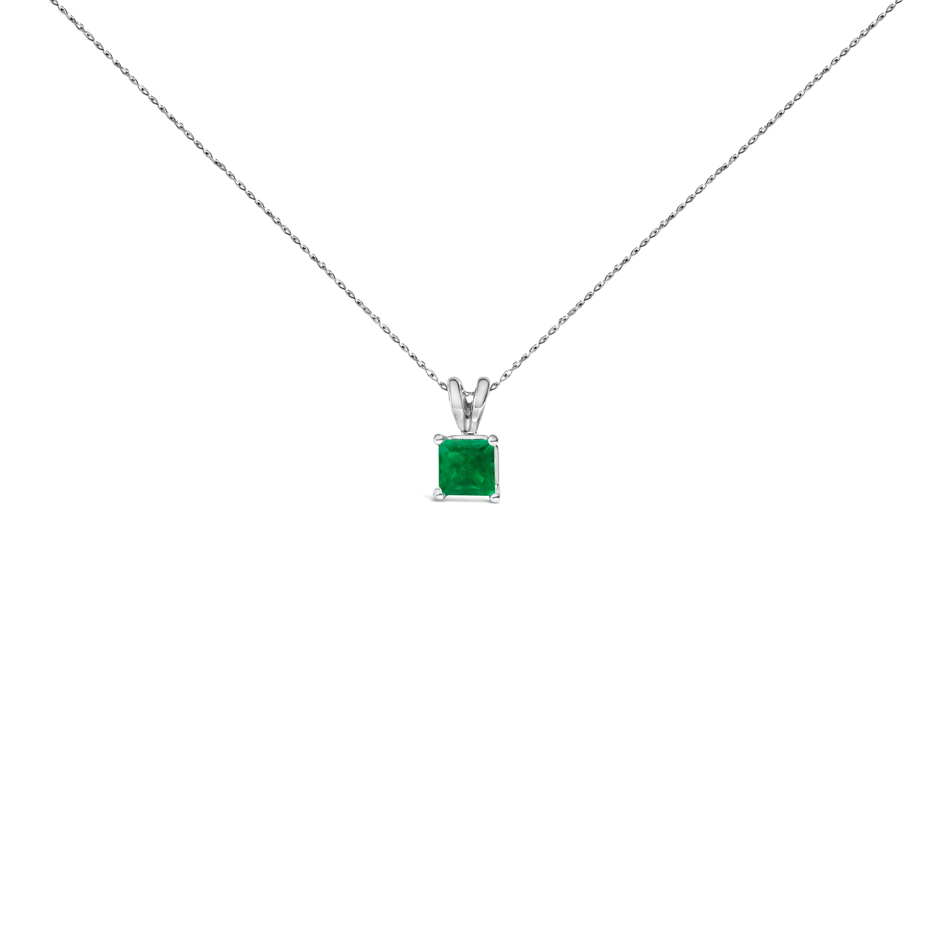 14K White Gold 5x5 MM Square Shaped Purple Amethyst Solitaire Pendant Necklace