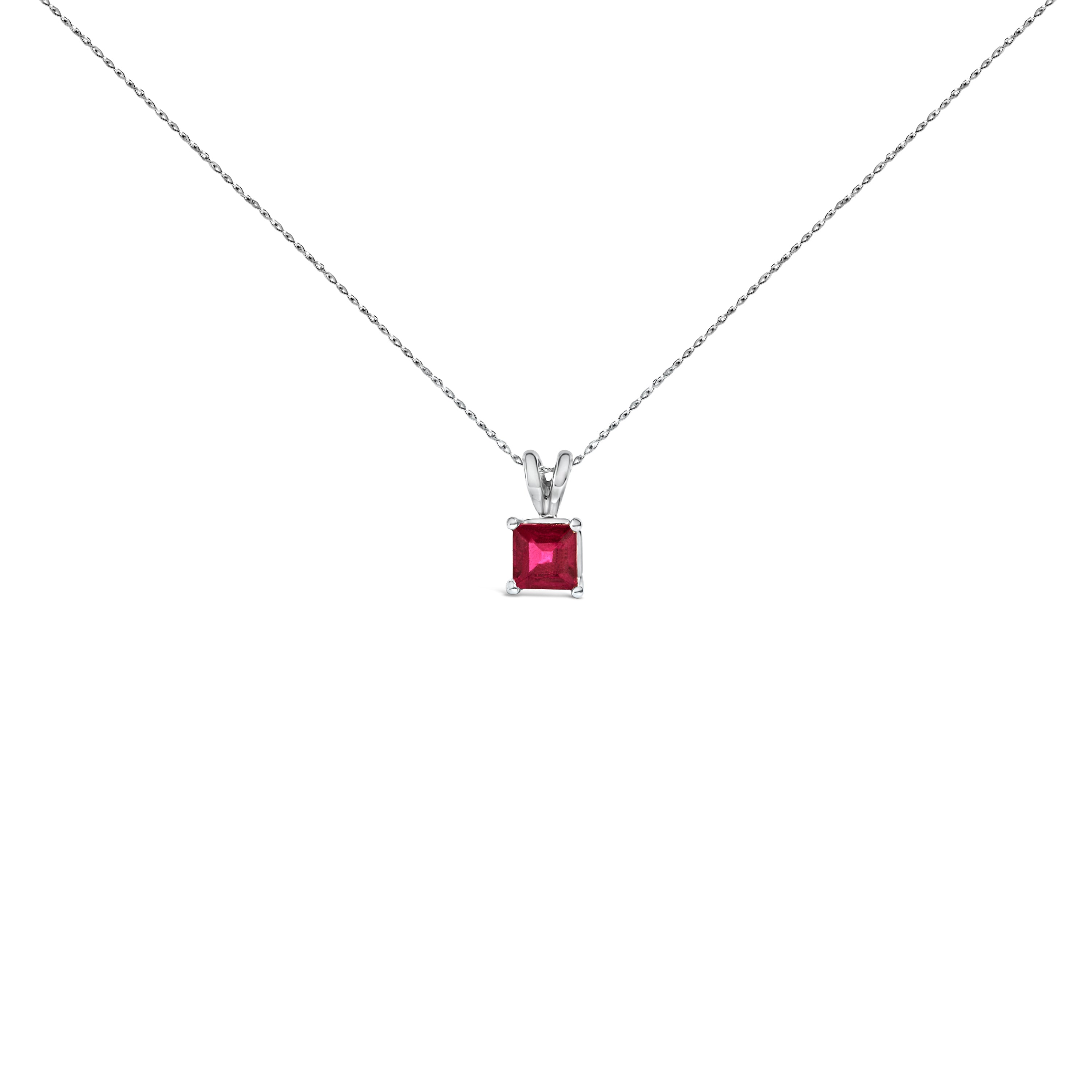 14K White Gold 5x5 MM Square Shaped Purple Amethyst Solitaire Pendant Necklace