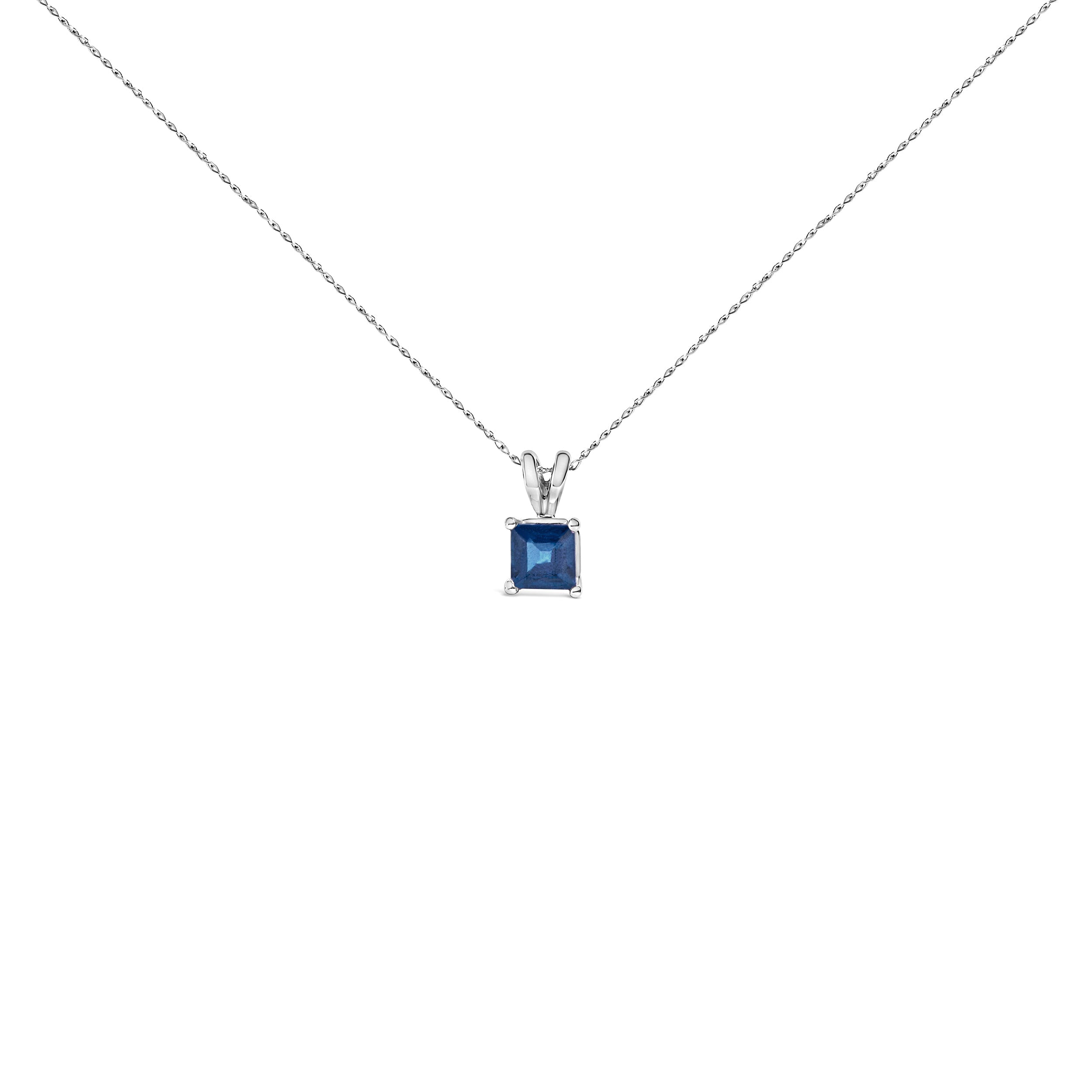 14K White Gold 5x5 MM Square Shaped Purple Amethyst Solitaire Pendant Necklace