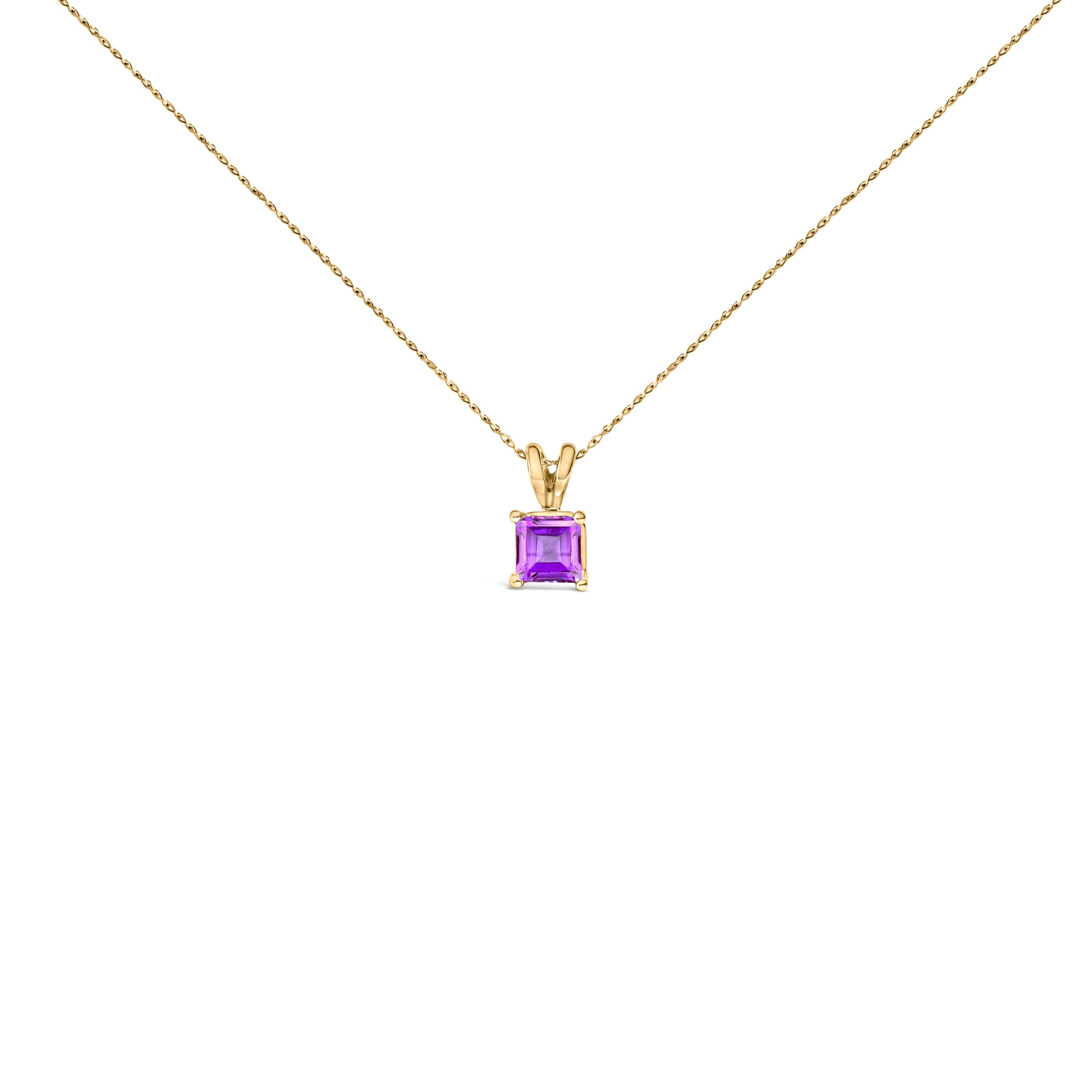 14K White Gold 5x5 MM Square Shaped Purple Amethyst Solitaire Pendant Necklace