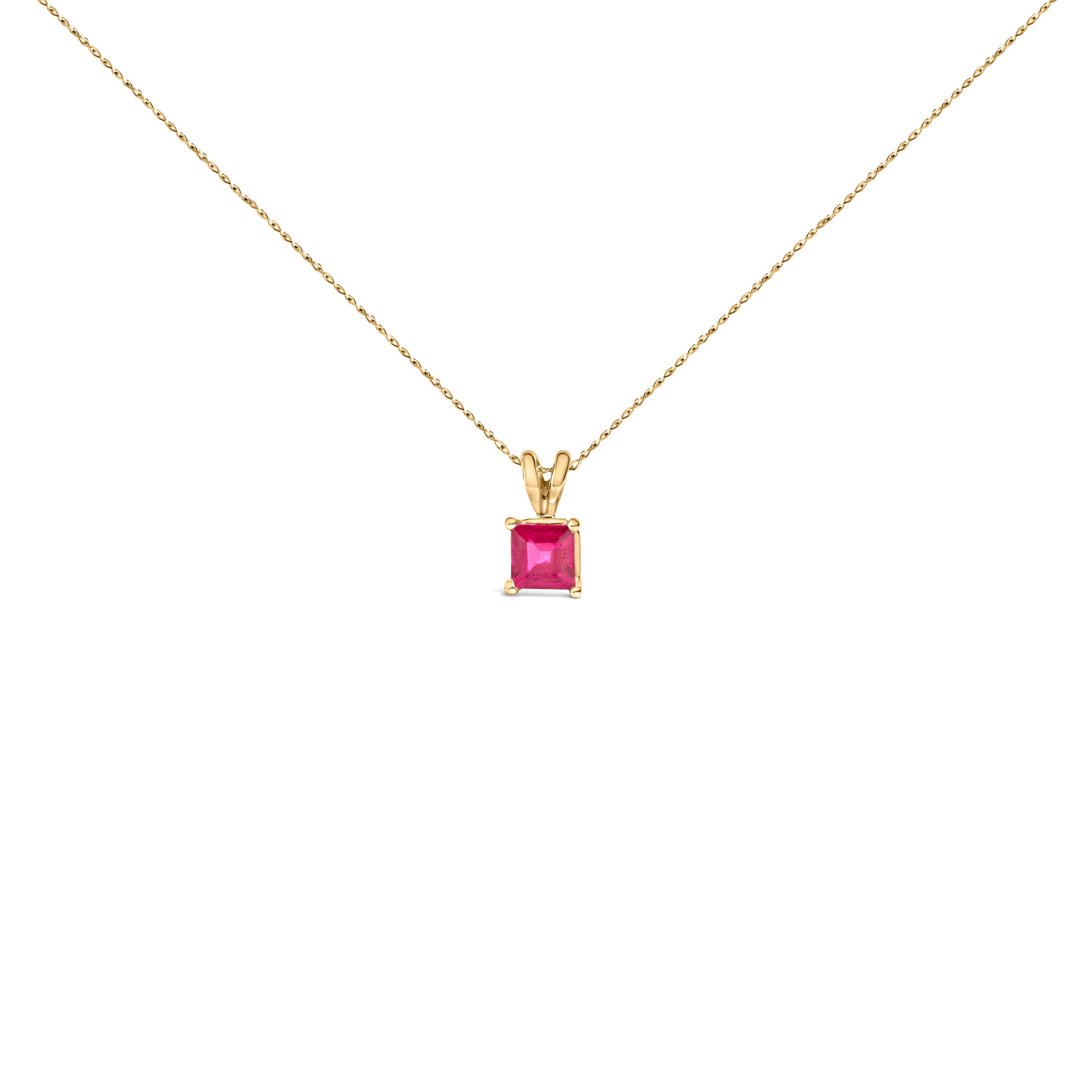 14K White Gold 5x5 MM Square Shaped Purple Amethyst Solitaire Pendant Necklace