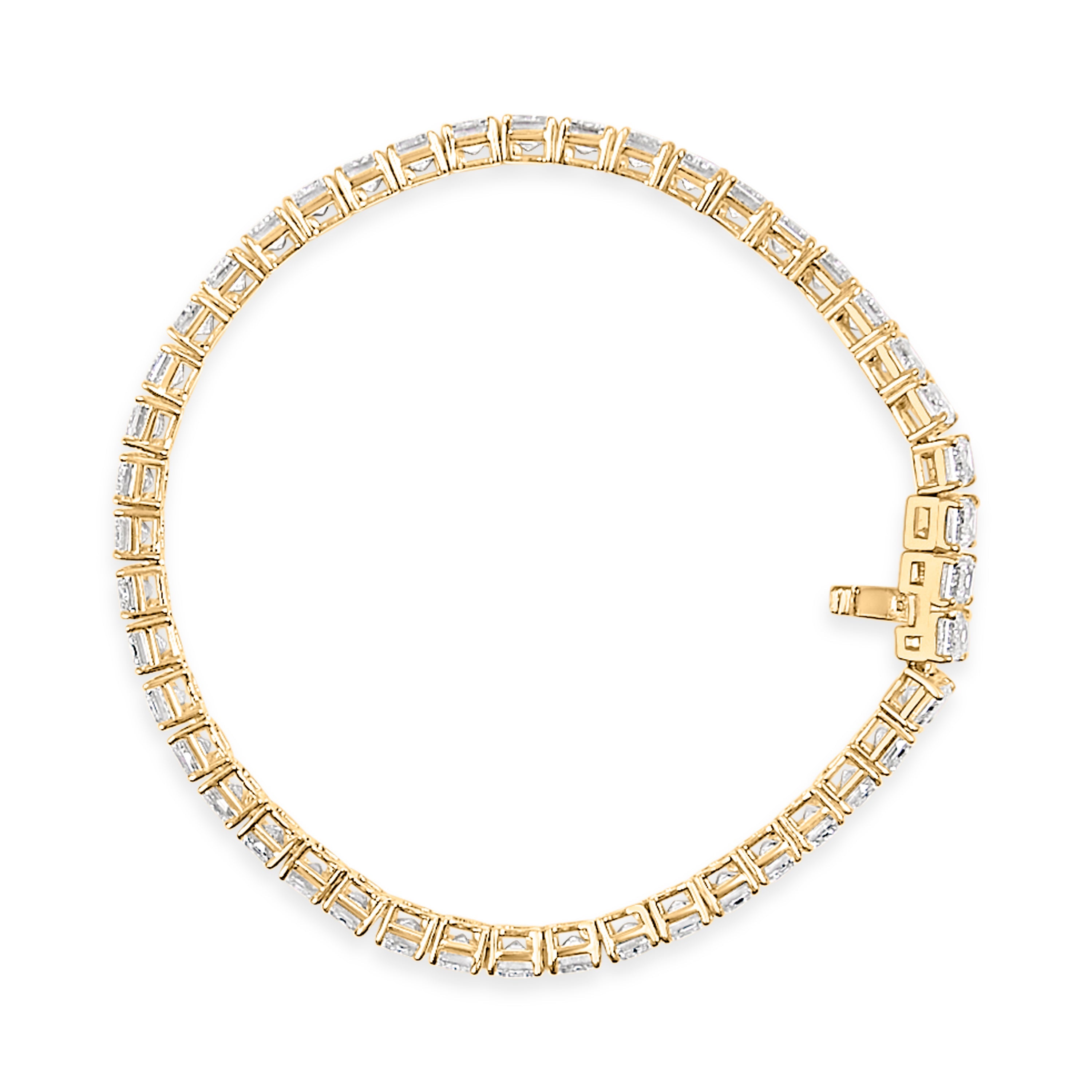 IGI Certified 14K Yellow Gold 18 1/2 Cttw Emerald Cut Lab Grown Diamond Tennis Bracelet