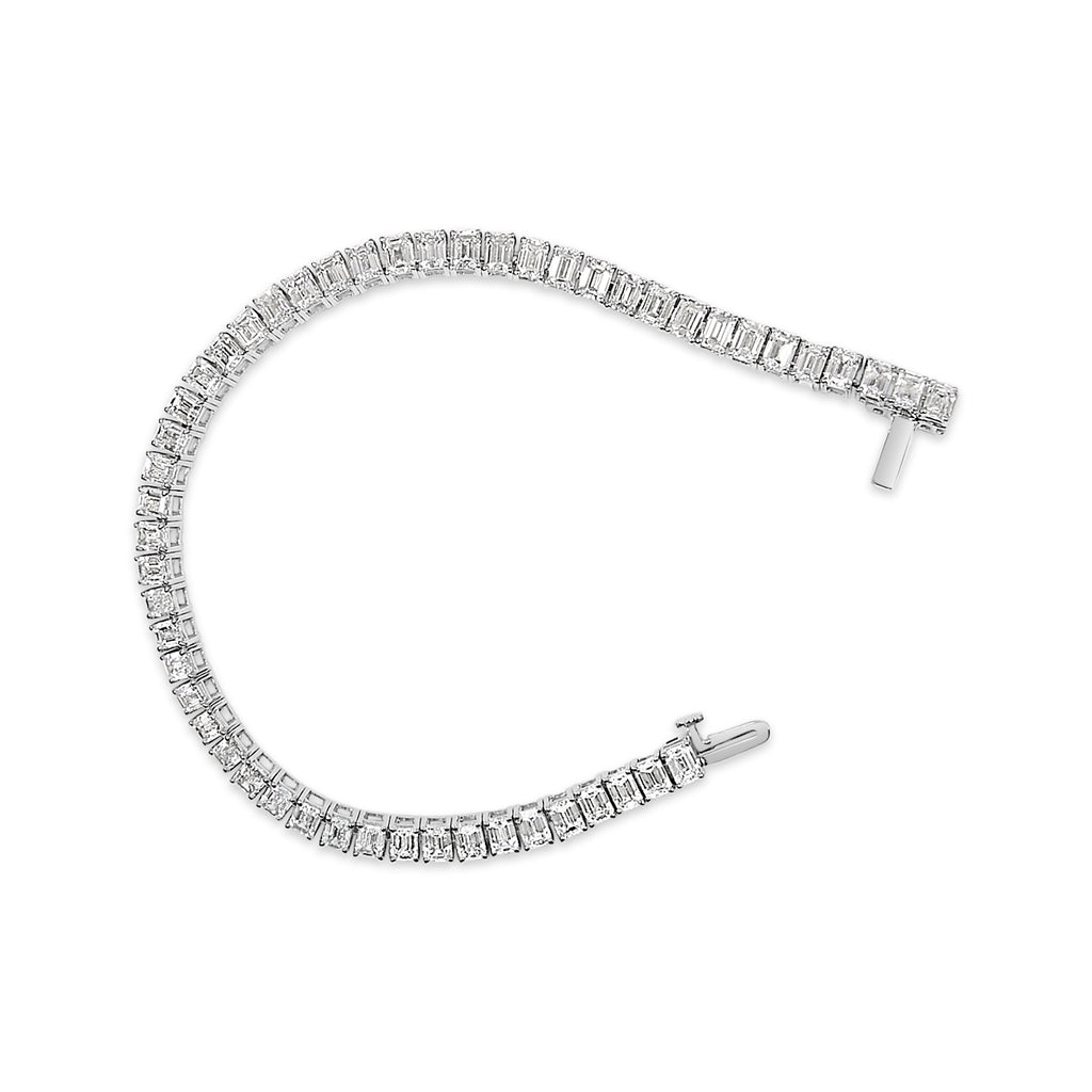 IGI Certified 14K White Gold 10.0 Cttw Emerald Cut Lab Grown Diamond Tennis Bracelet