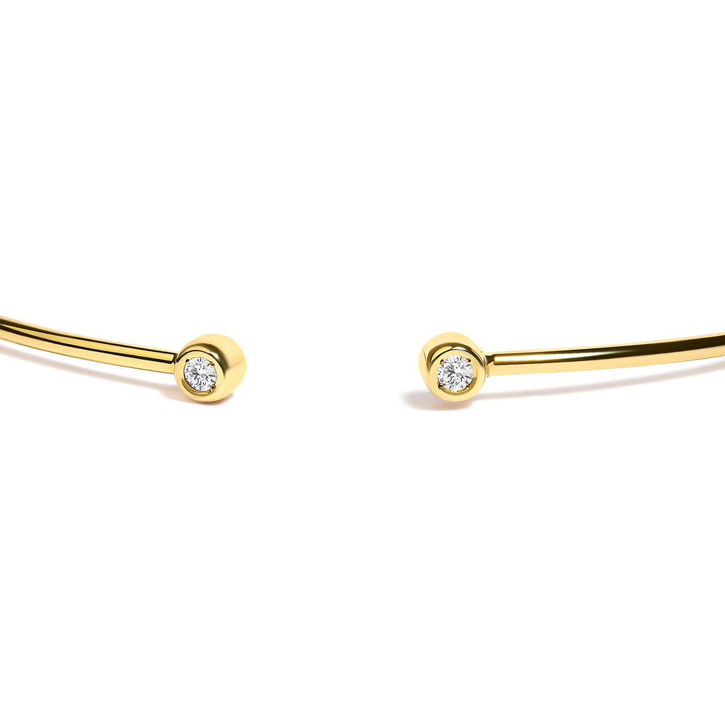 10K Yellow Gold plated Sterling Silver Lab Grown Diamond Accent Bezel Cuff Bangle Bracelet