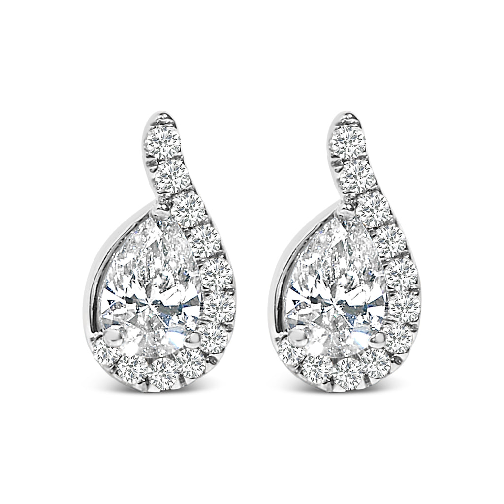 14K White Gold 5/8 Cttw Lab Grown Diamond Tear Drop Halo Stud Earring