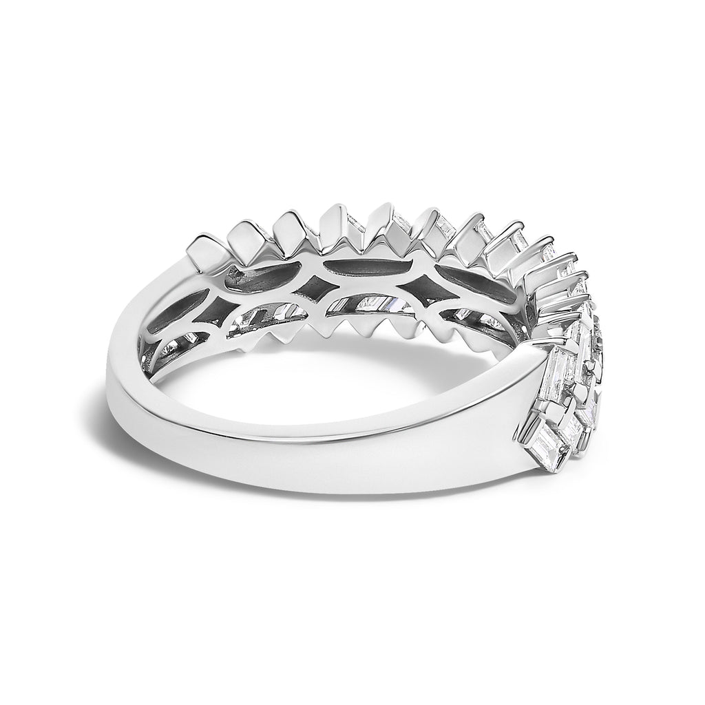 14K White Gold 7/8 Cttw Lab Grown Baguette Weave Design Band Ring