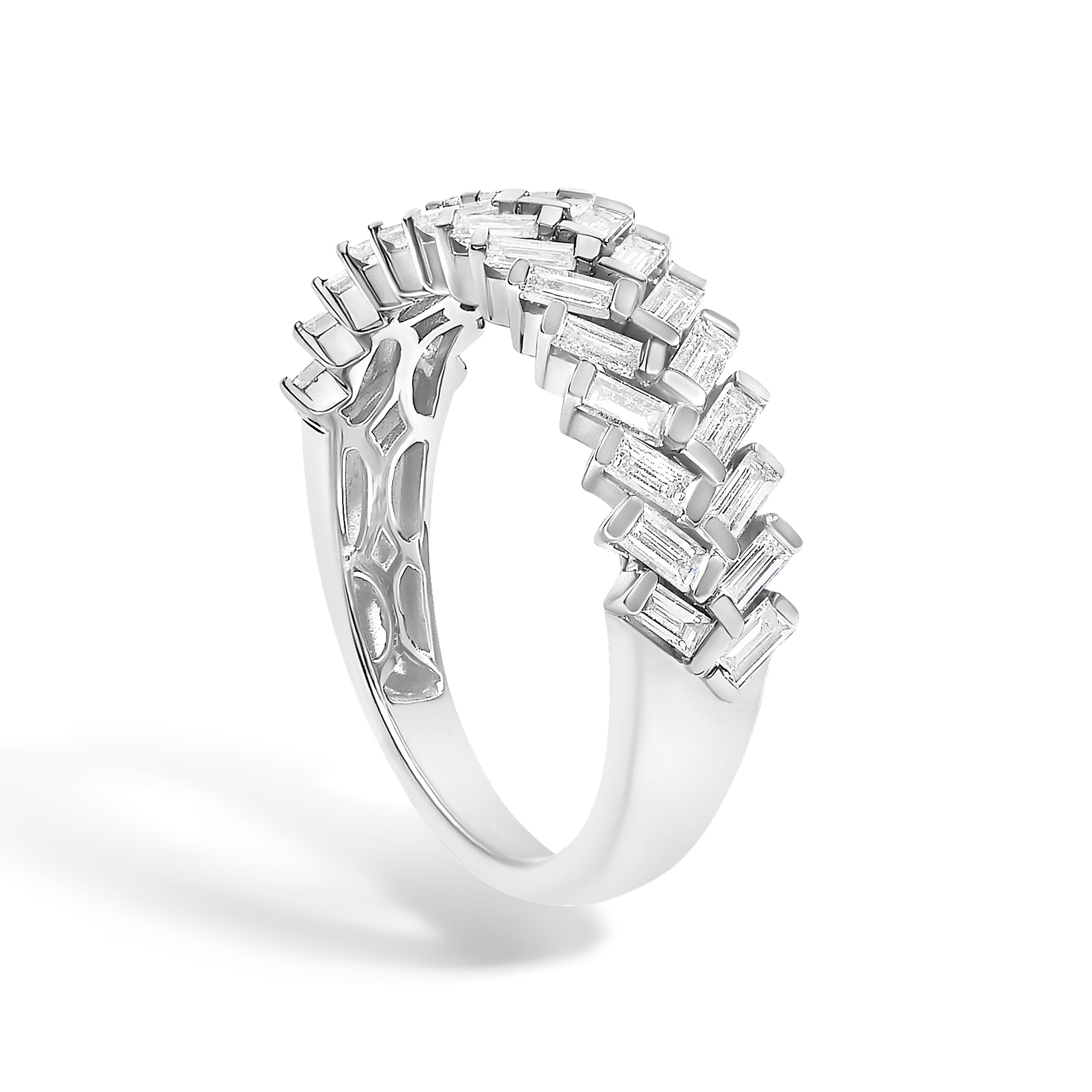 14K White Gold 7/8 Cttw Lab Grown Baguette Weave Design Band Ring