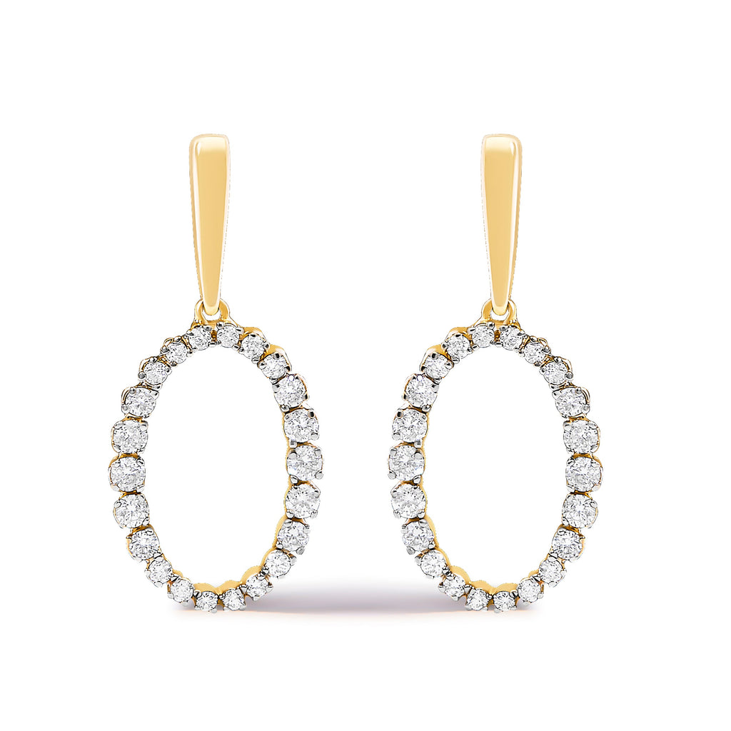 14K Yellow Gold Graduating 1/2 Cttw Diamond Oval Dangle Earrings