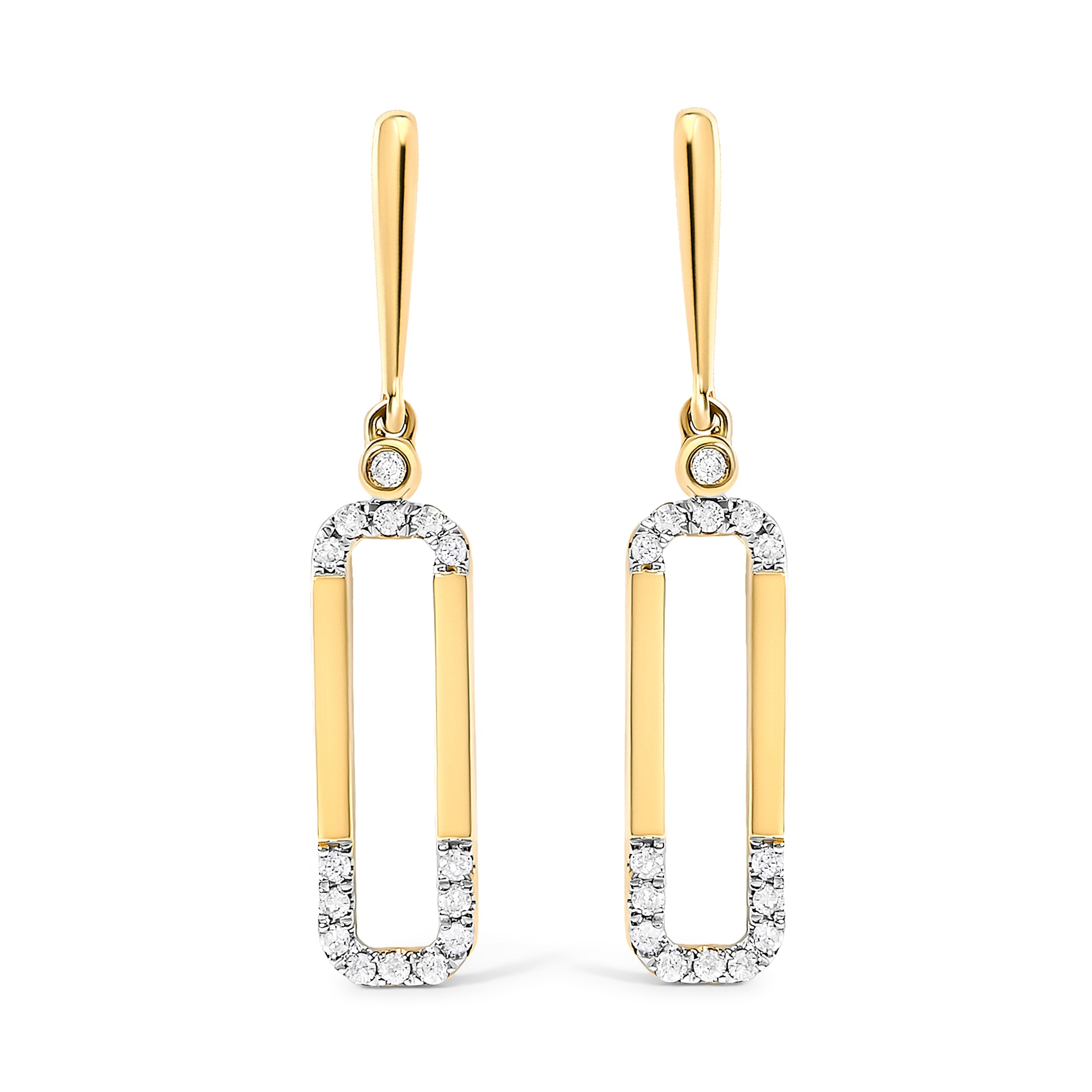 14K Yellow Gold 1/5 Cttw Diamond Paper Clip Dangle Earrings