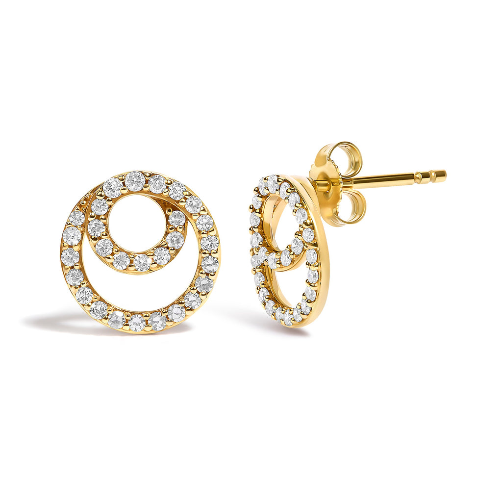 14K Yellow Gold 3/8 Cttw Diamond Double Circle Stud Earrings