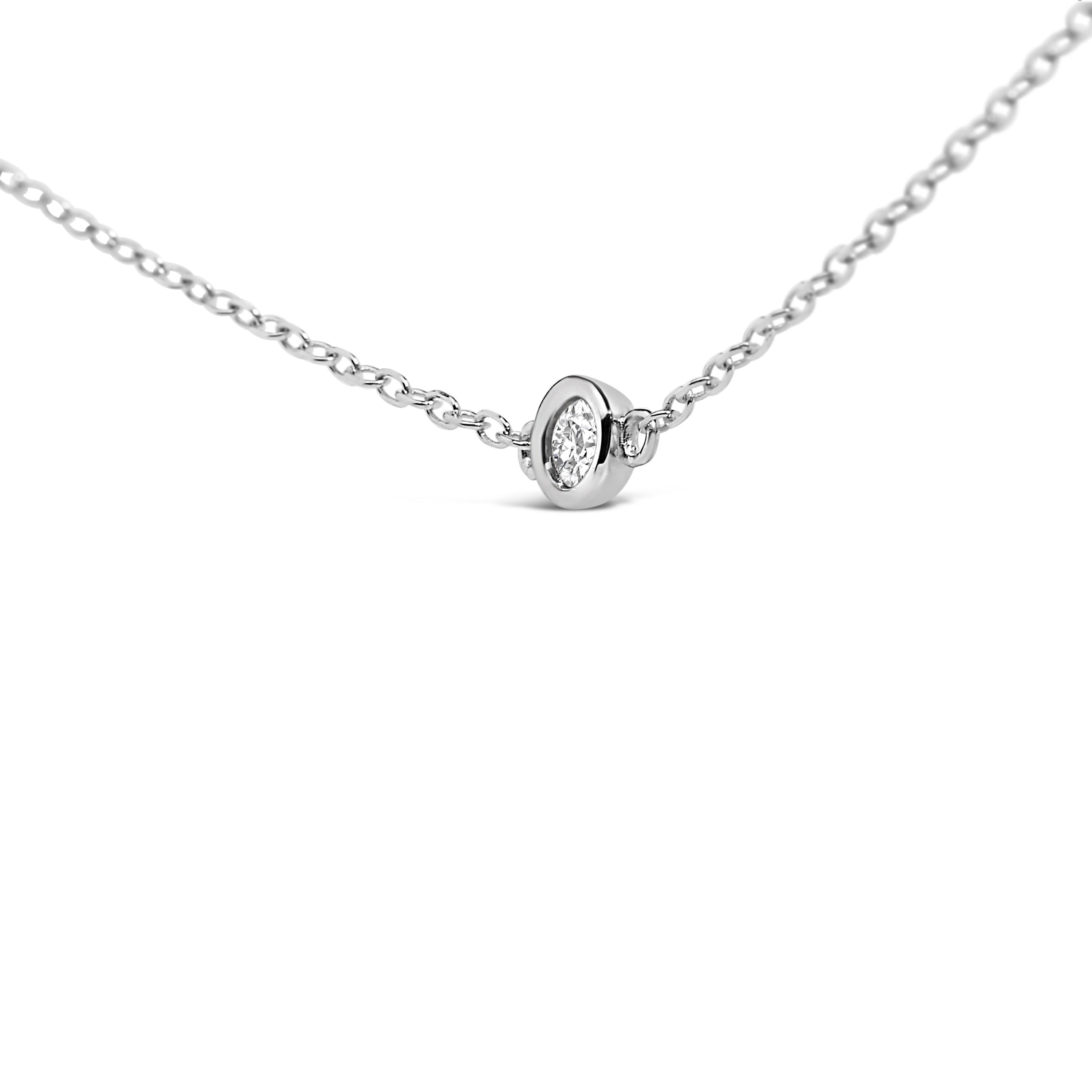 14K White Gold 1/2 Cttw Bezel Set Diamond Station Necklace