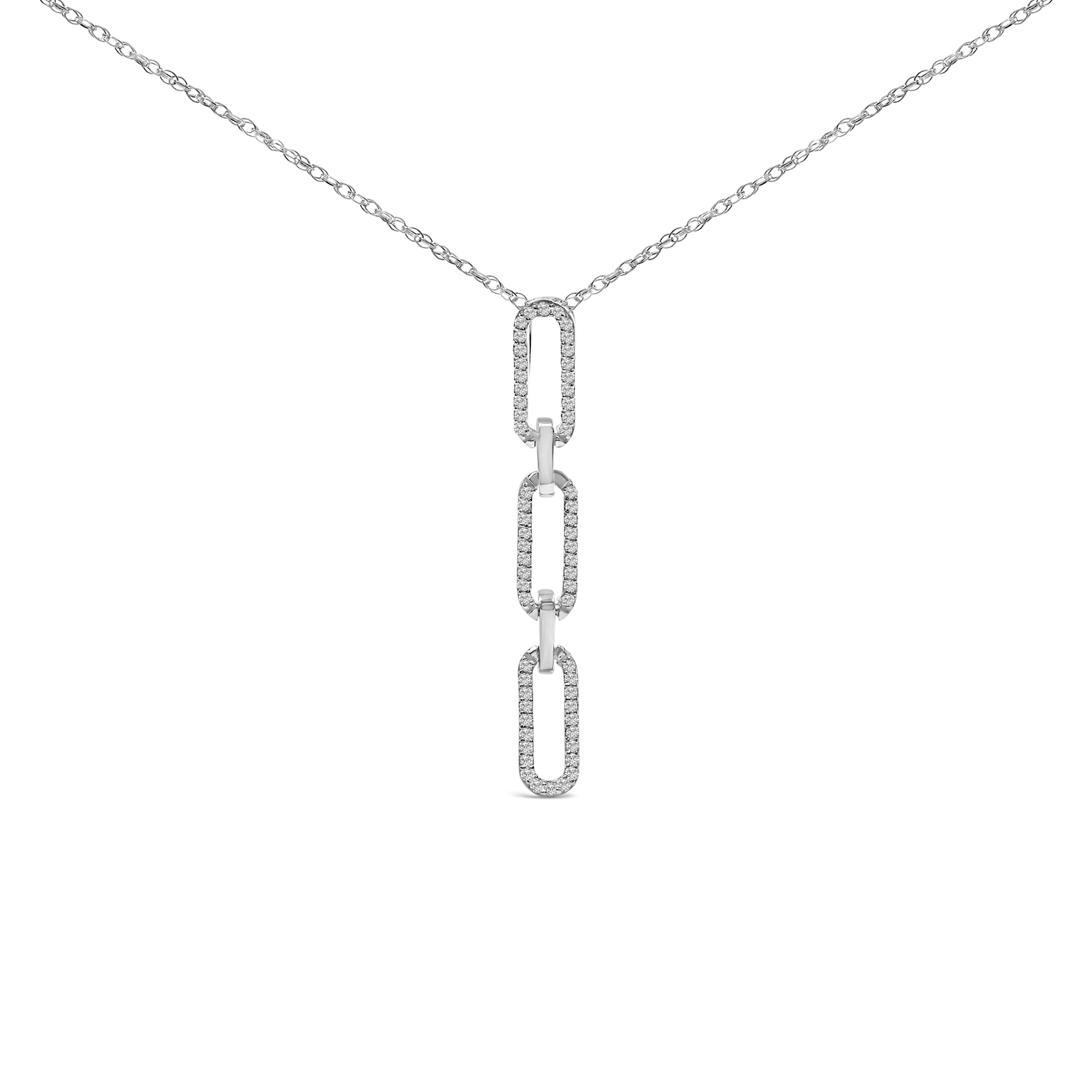 14K White Gold 1/10 Cttw Diamond Triple Paper Clip Pendant Necklace