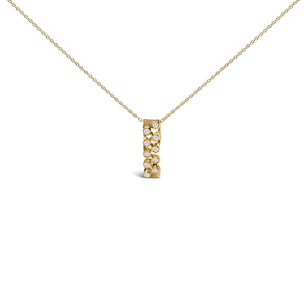 14K Yellow Gold Bezel Set 1/7 Cttw Diamond Vertical Bar Pendant Necklace