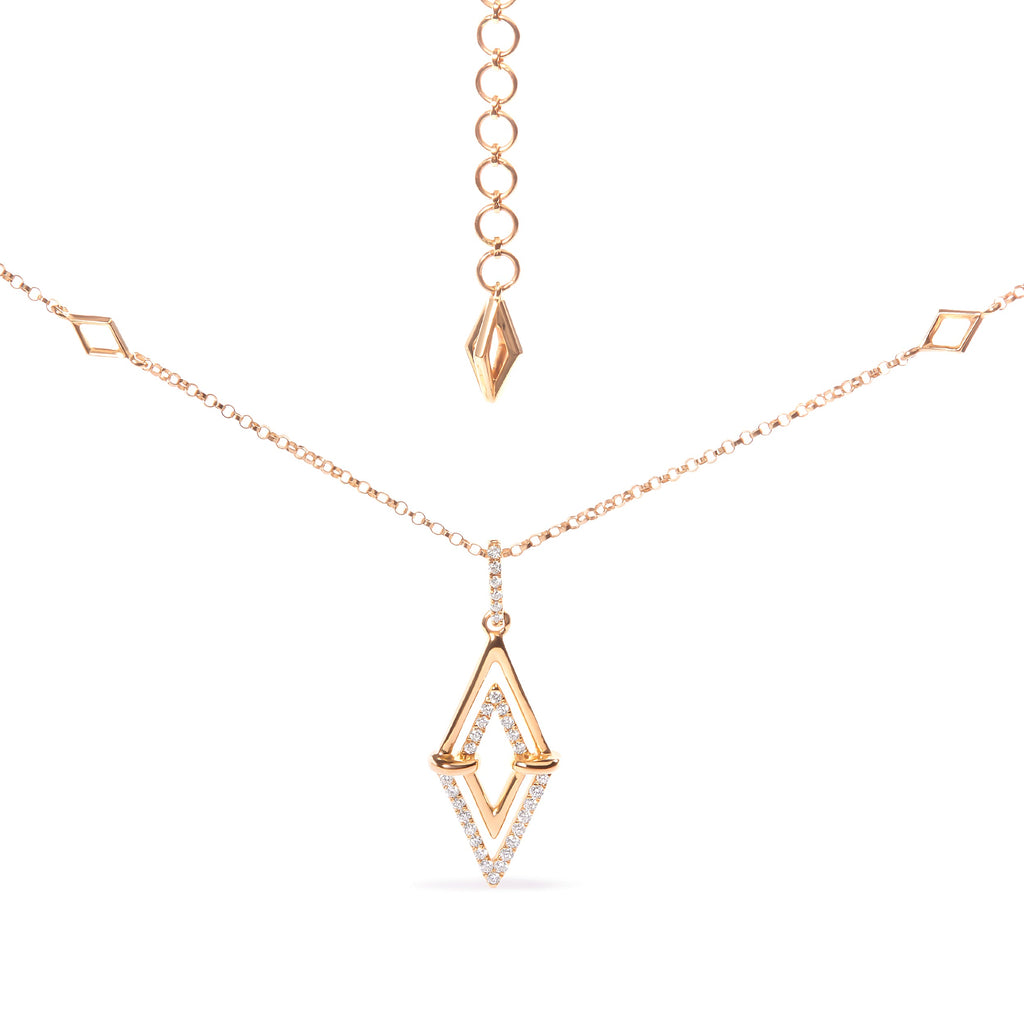 14K Yellow Gold 1/4 Carat Total Weight Diamond Double Triangle Geometric 18" Pendant Necklace (G-H Color, SI1-SI2 Clarity)