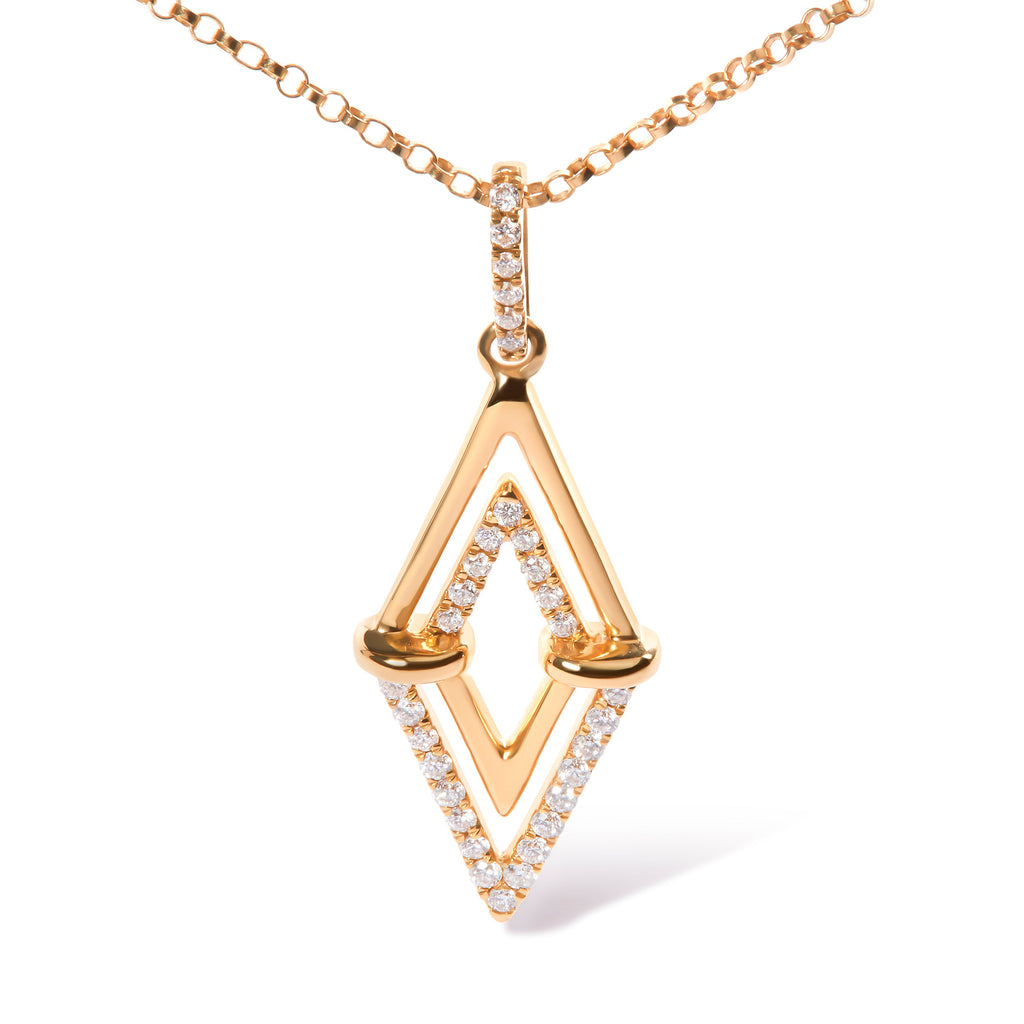 14K Yellow Gold 1/4 Carat Total Weight Diamond Double Triangle Geometric 18" Pendant Necklace (G-H Color, SI1-SI2 Clarity)