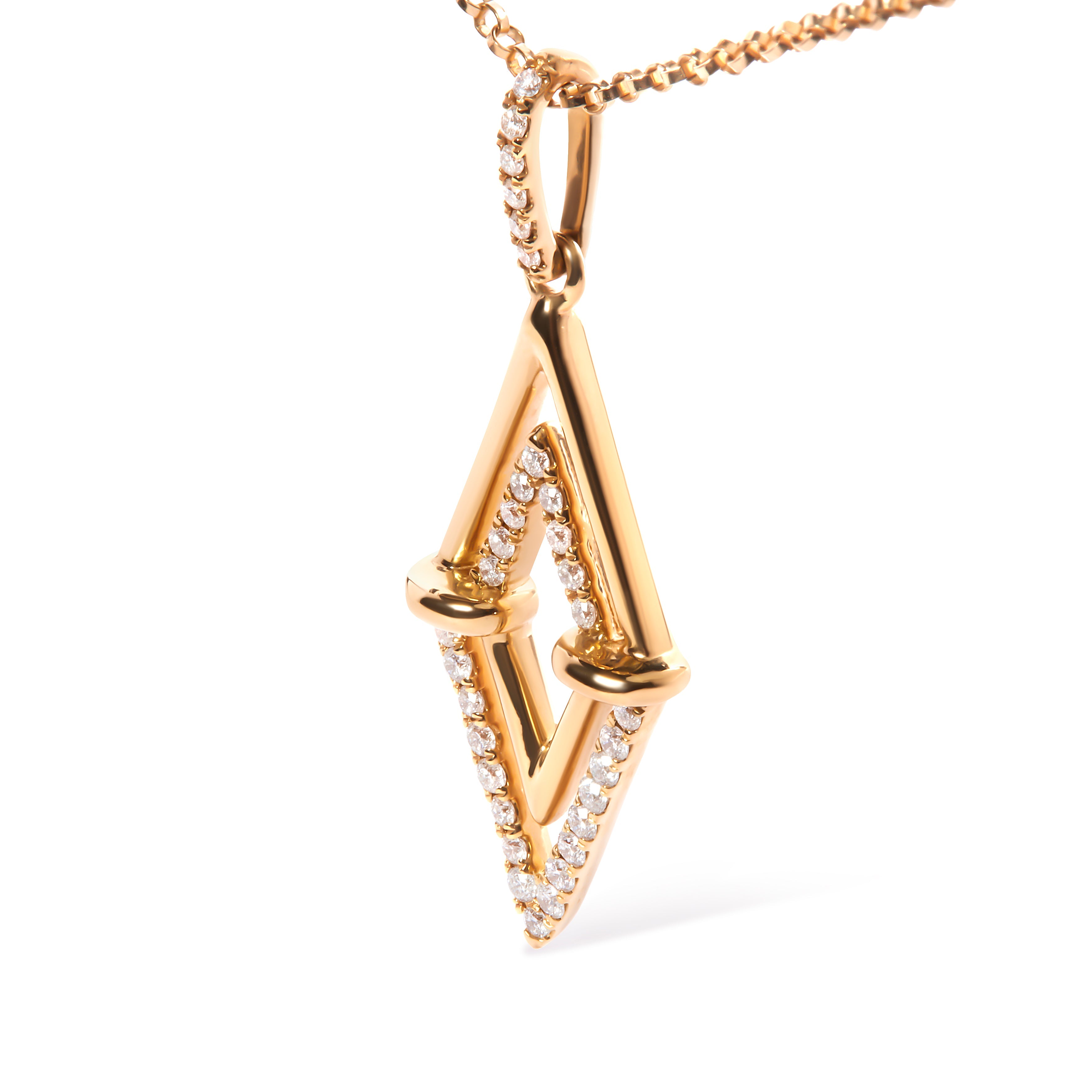 14K Yellow Gold 1/4 Carat Total Weight Diamond Double Triangle Geometric 18" Pendant Necklace (G-H Color, SI1-SI2 Clarity)