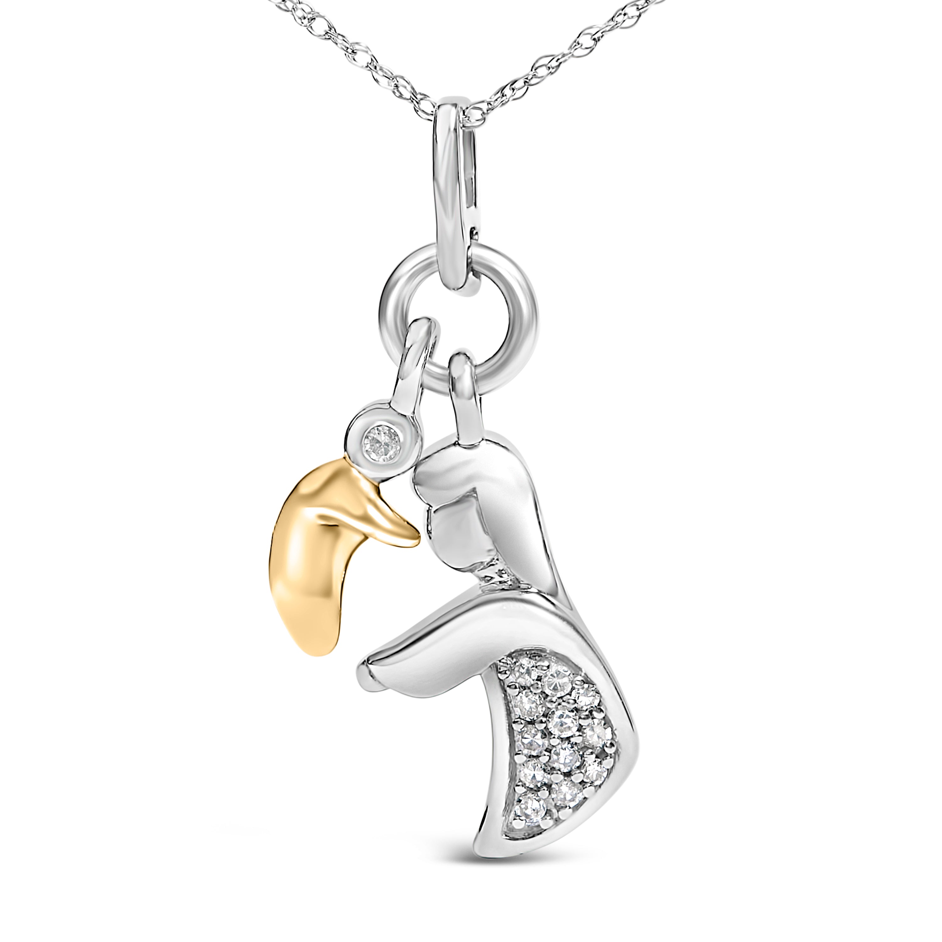 14K Yellow Gold Plated Sterling Silver Diamond Accent Mom and Child Pendant Necklace