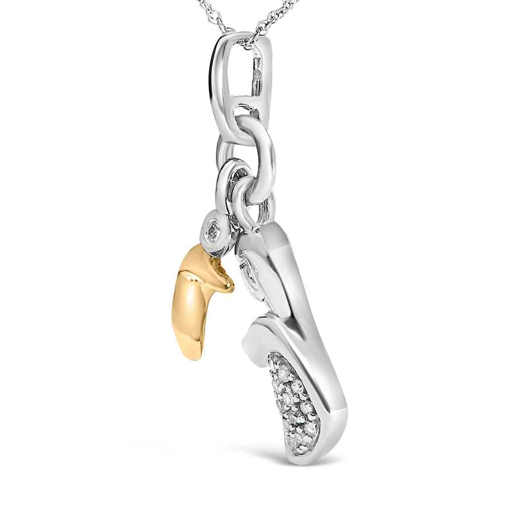14K Yellow Gold Plated Sterling Silver Diamond Accent Mom and Child Pendant Necklace