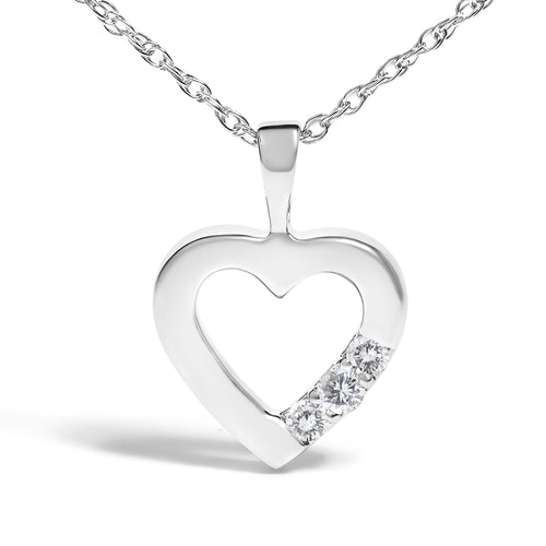.925 Sterling Silver Lab Grown Diamond 1/4 Carat Total Weight Three Stone Heart Pendant Necklace - 18" Inches