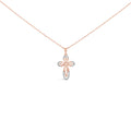 10K Rose Gold Plated Sterling Silver 1/6 Cttw Diamond Double Loop Cross Pendant Necklace