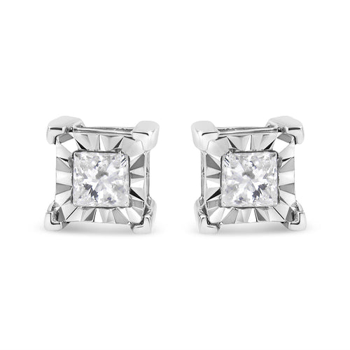 .925 Sterling Silver 1/2 Cttw Miracle Set Princess-cut Diamond Solitaire Stud Earrings (H-I Color, I1-I2 Clarity)