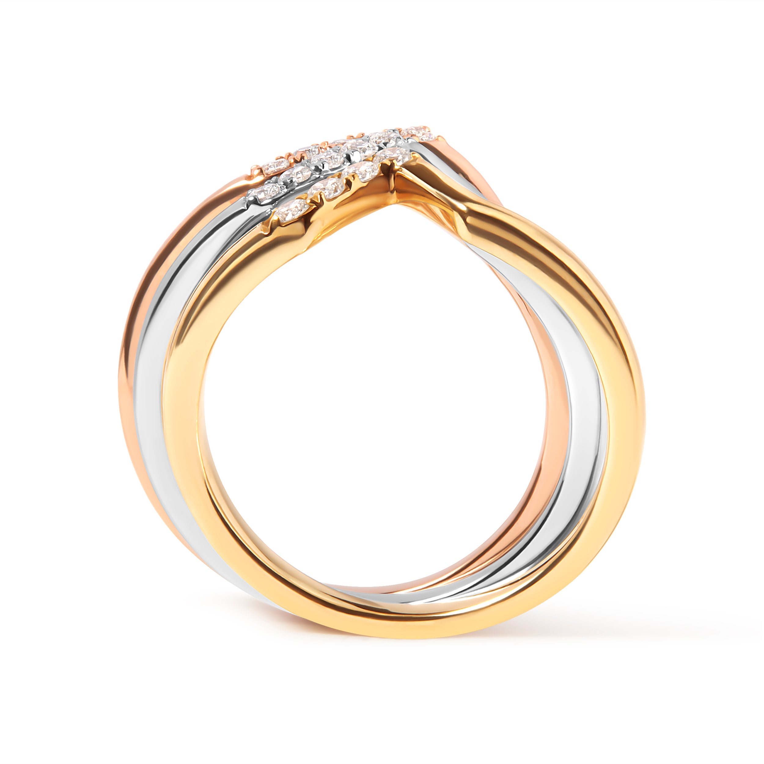 14K Gold 1/4 Carat Total Weight Diamond Geometrical Chevron V Stackable Band Ring Set (G-H Color, SI1-SI2 Clarity) - Size 7