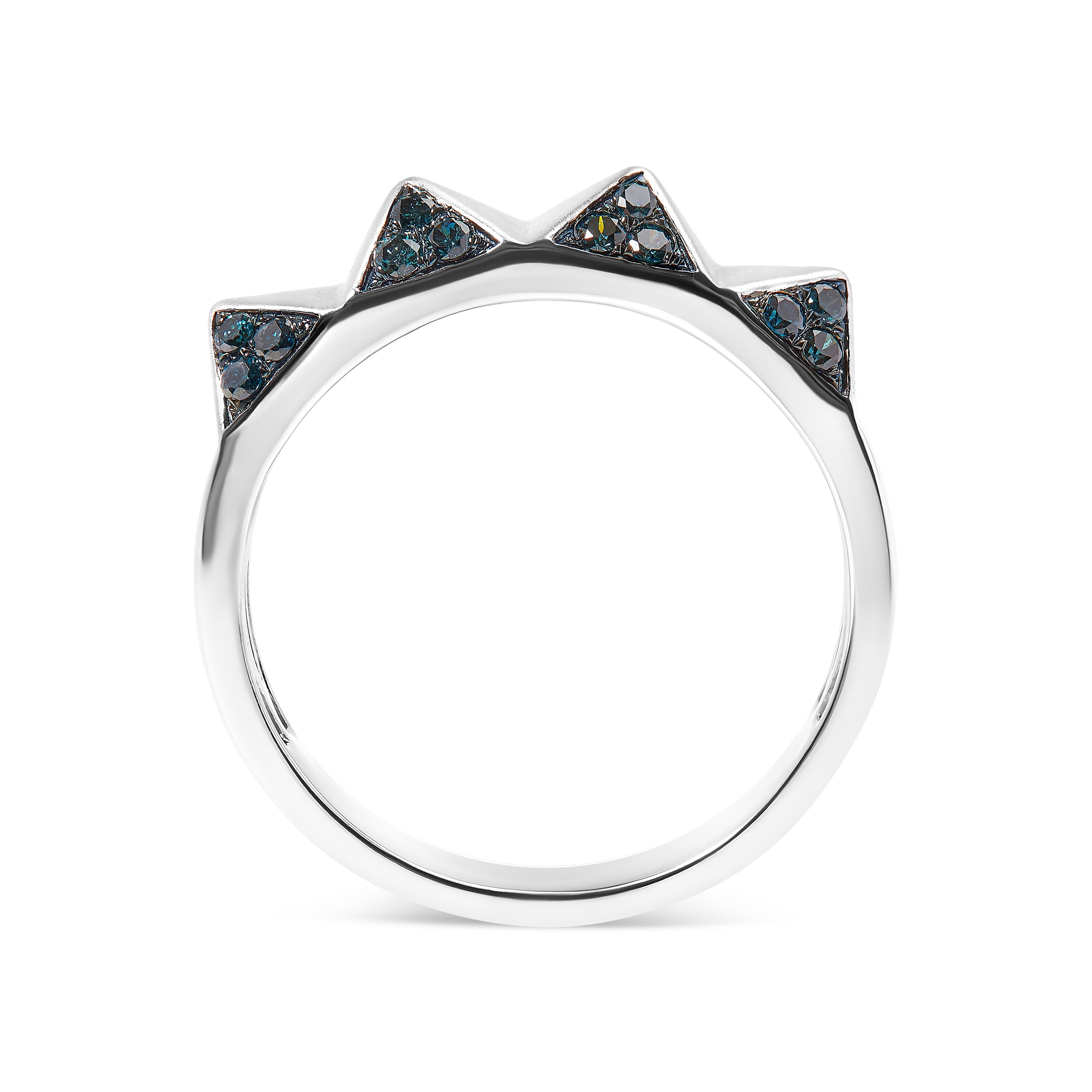 14K White Gold 1/4 Carat Total Weight Treated Blue Diamond Pyramid Band Ring (Blue Color, SI1-SI2 Clarity)- Size 7