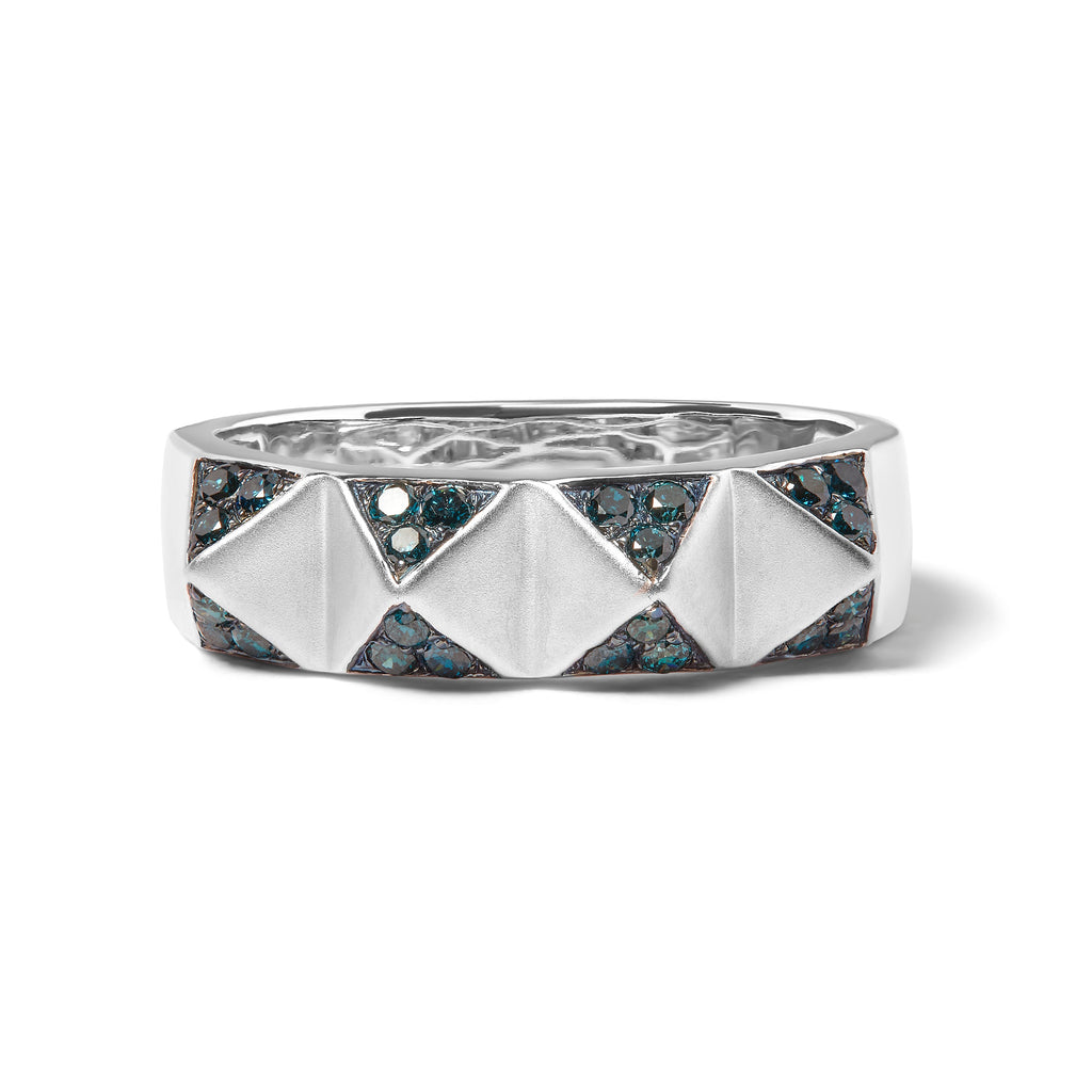 14K White Gold 1/4 Carat Total Weight Treated Blue Diamond Pyramid Band Ring (Blue Color, SI1-SI2 Clarity)- Size 7