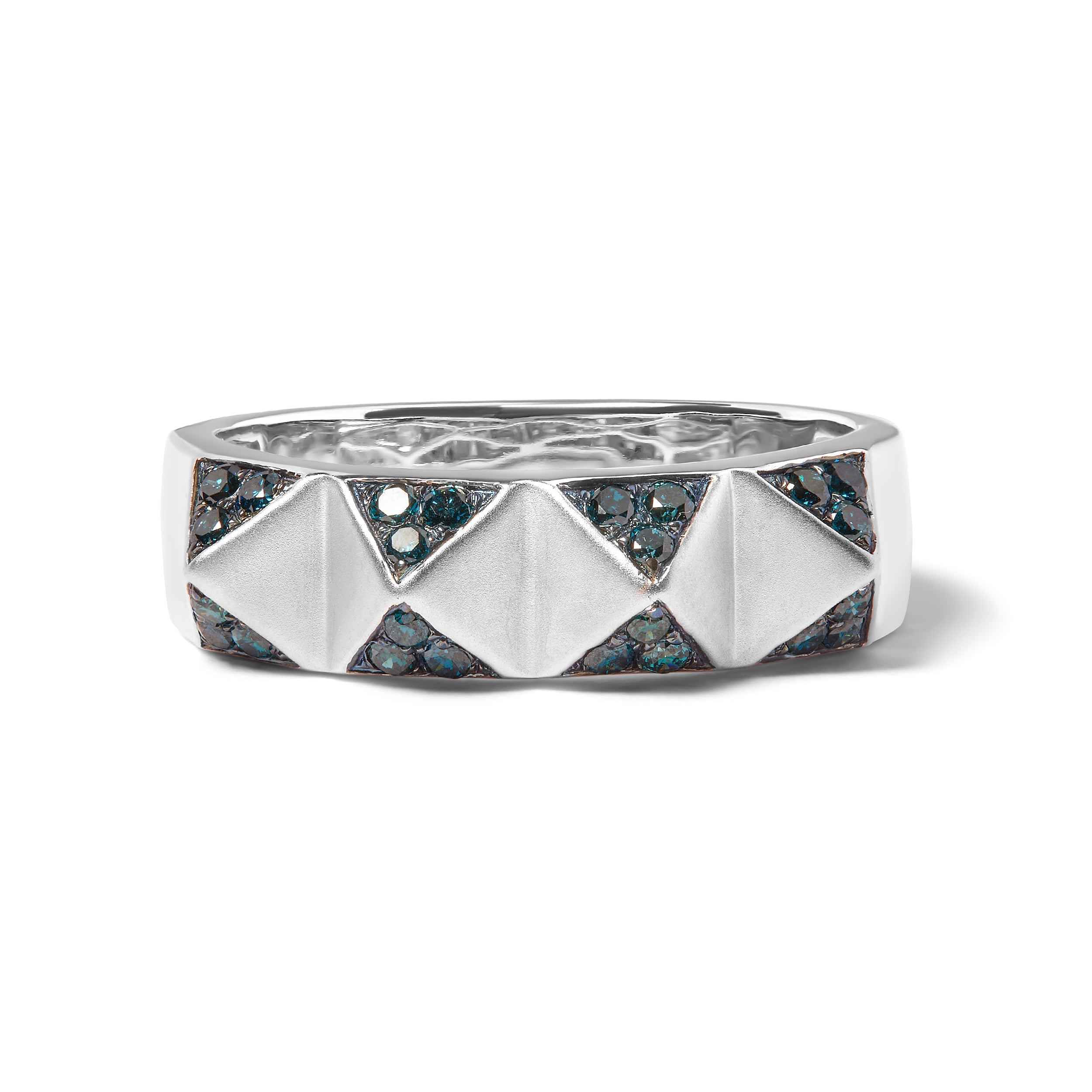 14K White Gold 1/4 Carat Total Weight Treated Blue Diamond Pyramid Band Ring (Blue Color, SI1-SI2 Clarity)- Size 7