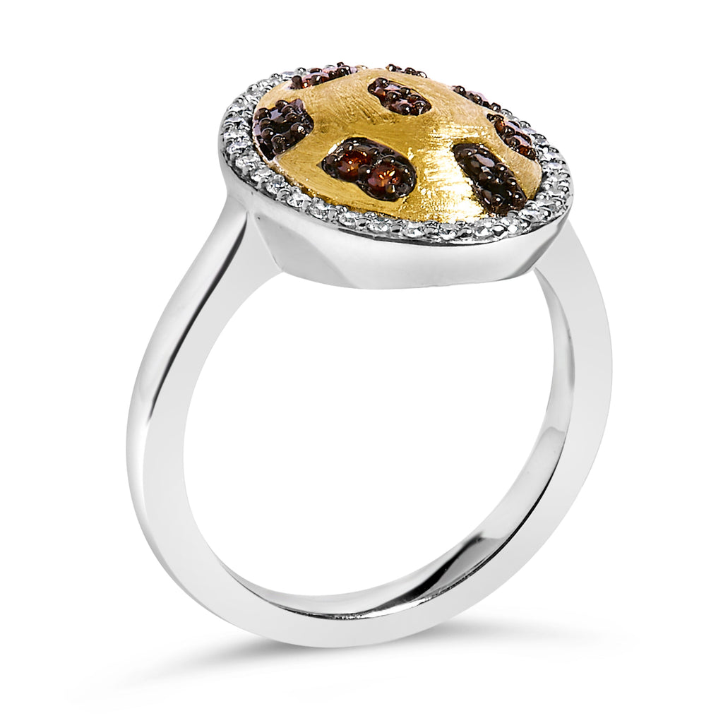 10K Yellow Gold Plated Sterling Silver 1/3 Cttw Oval Mixed Diamond Halo Shield Ring