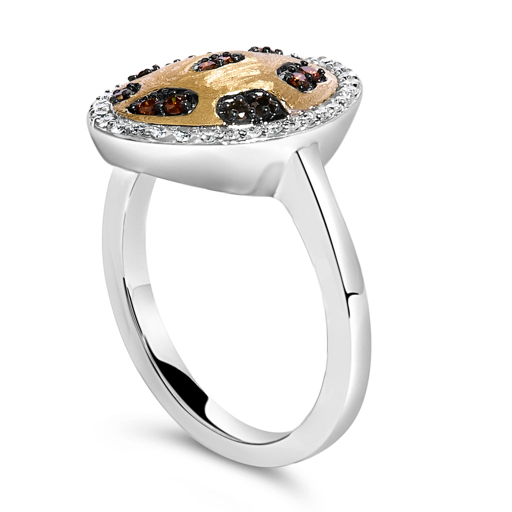10K Yellow Gold Plated Sterling Silver 1/3 Cttw Oval Mixed Diamond Halo Shield Ring